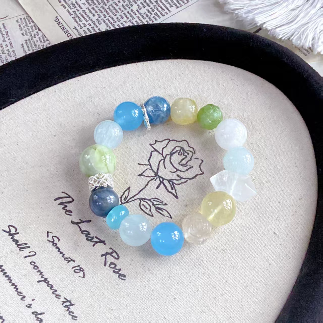 Natural Kyanite, Blue Jasper, and Fluorite Crystal Bracelet