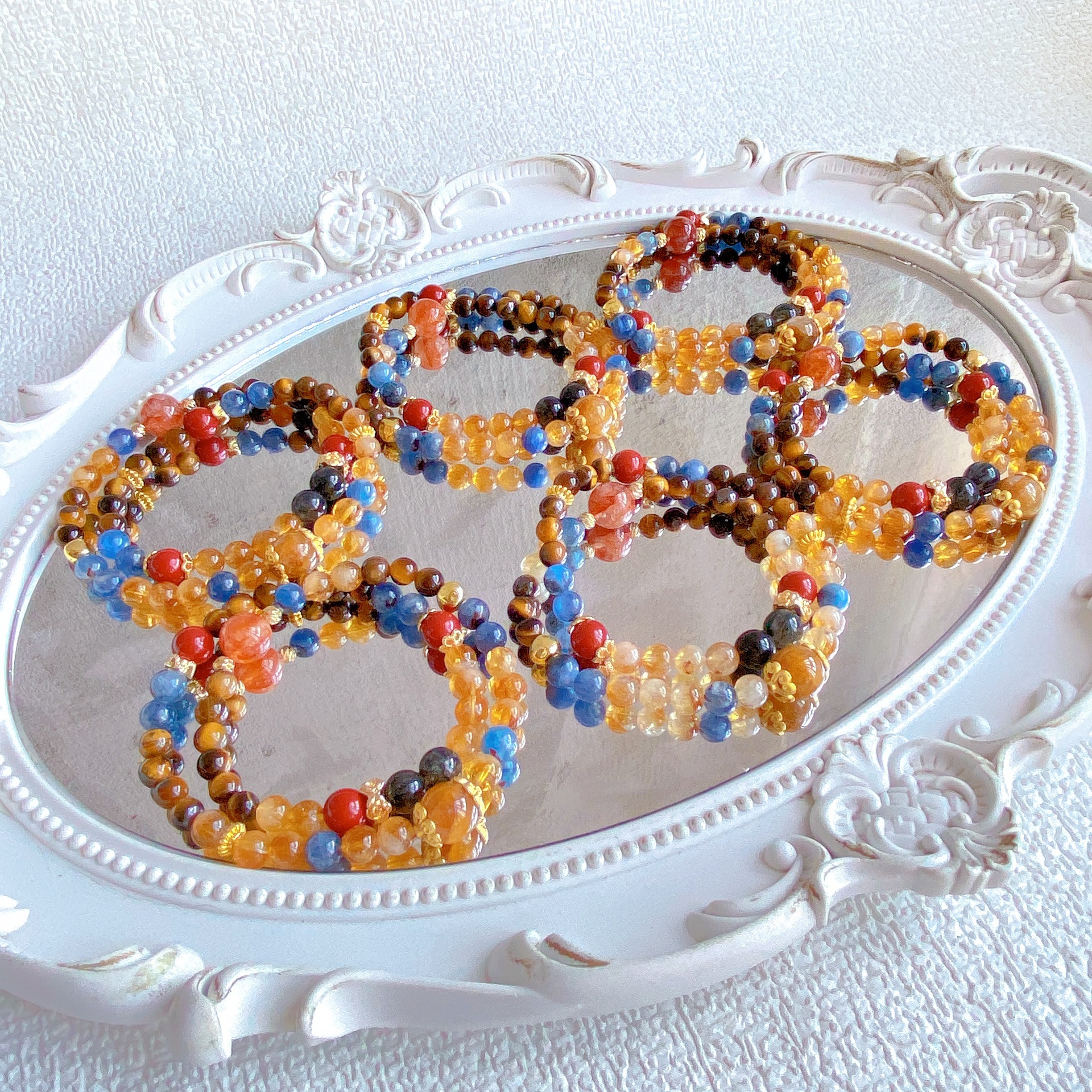 Natural blue crystal tiger eye stone cinnabar black hair crystal yellow tower crystal glue double circle bracelet