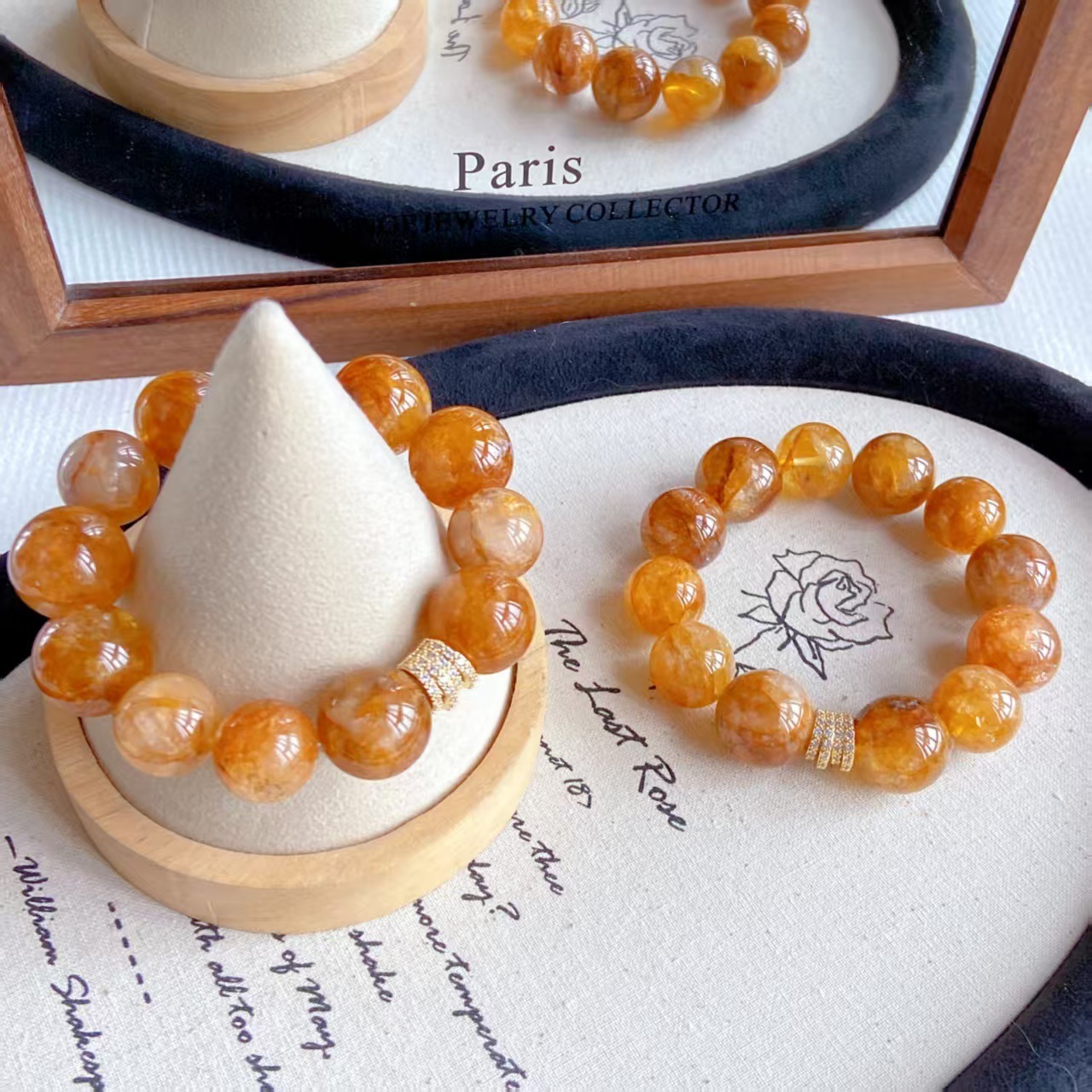 Natural large particle gold gel flower 16mm crystal bracelet