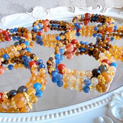 Natural blue crystal tiger eye stone cinnabar black hair crystal yellow tower crystal glue double circle bracelet