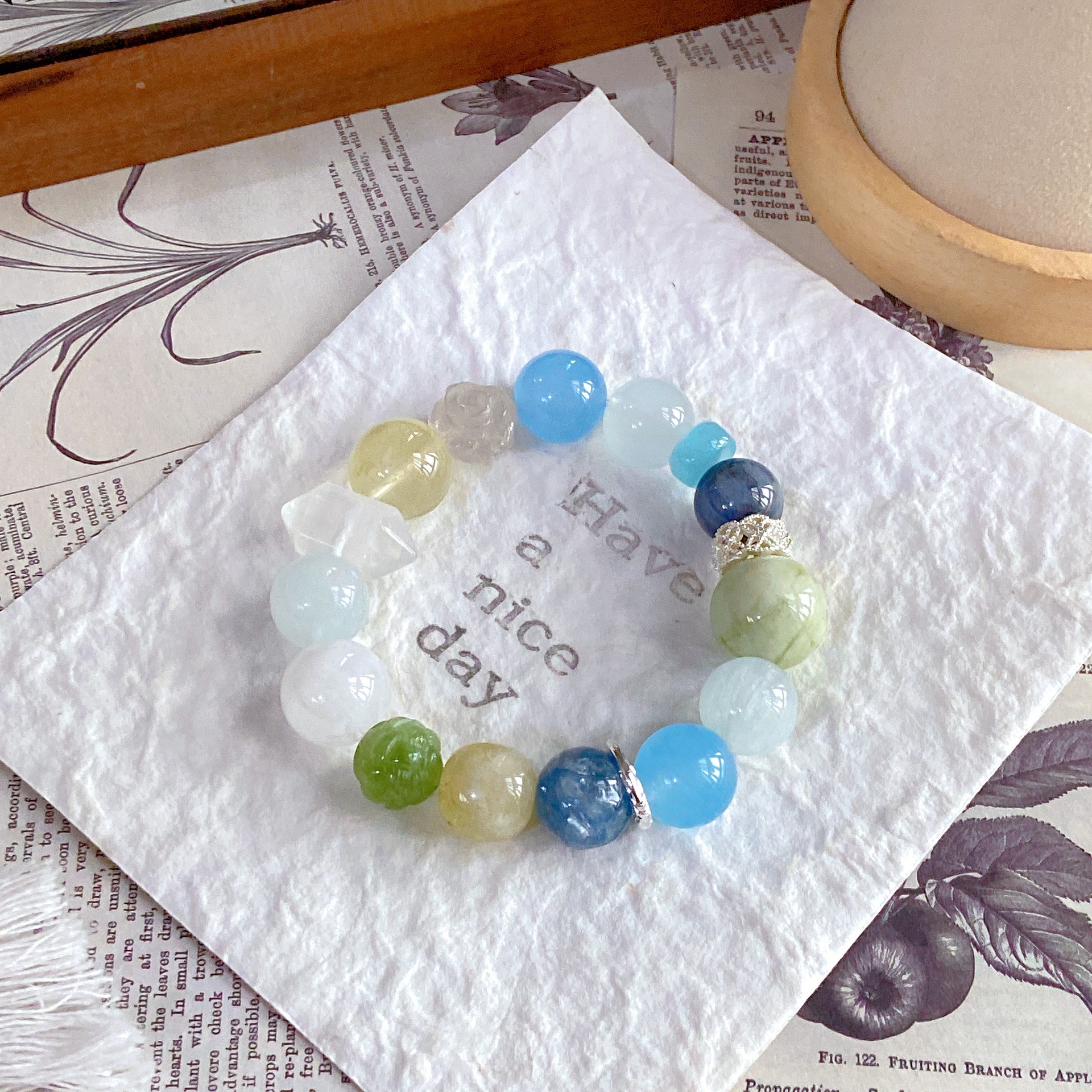Natural Kyanite, Blue Jasper, and Fluorite Crystal Bracelet