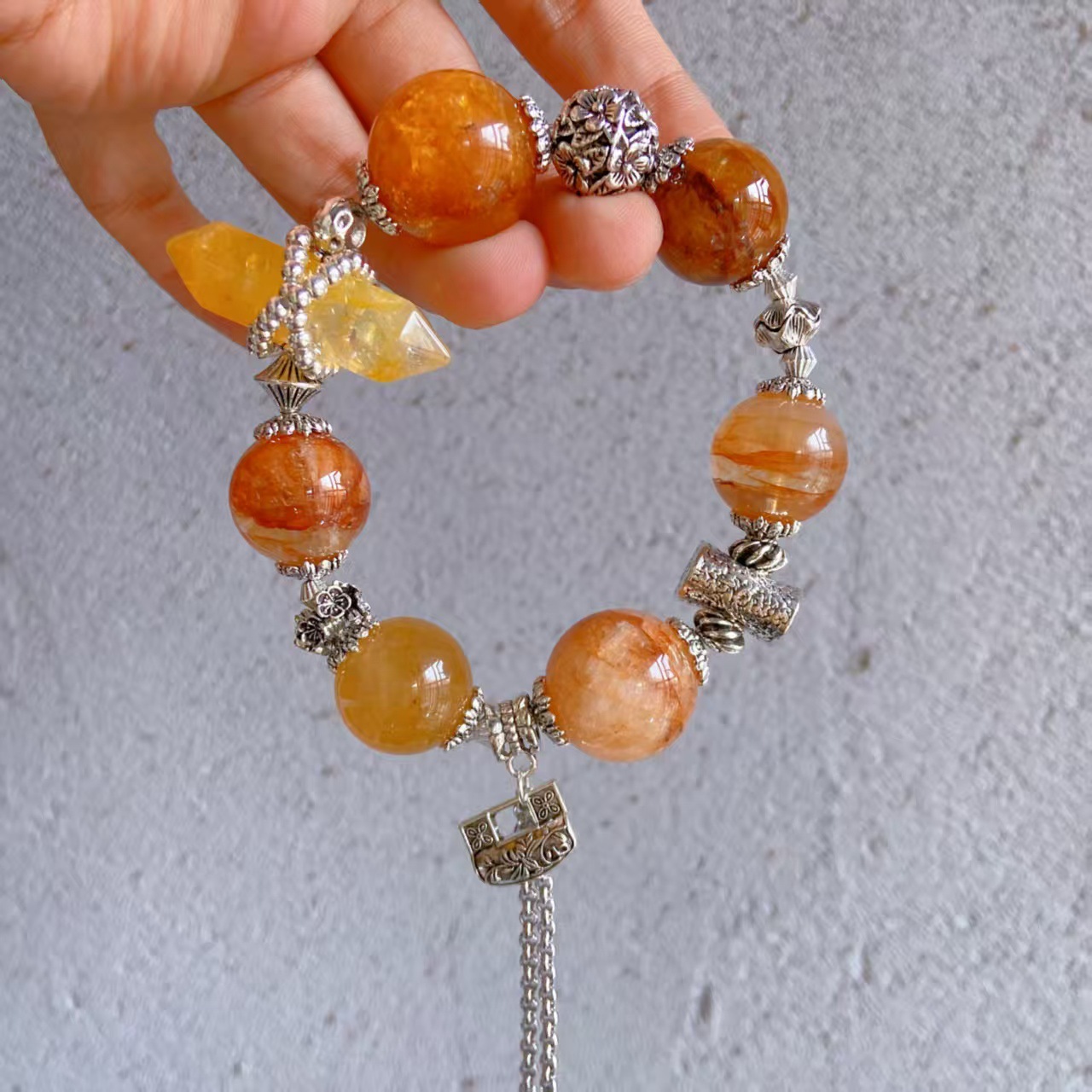 Natural gold gel flower large particle crystal bracelet