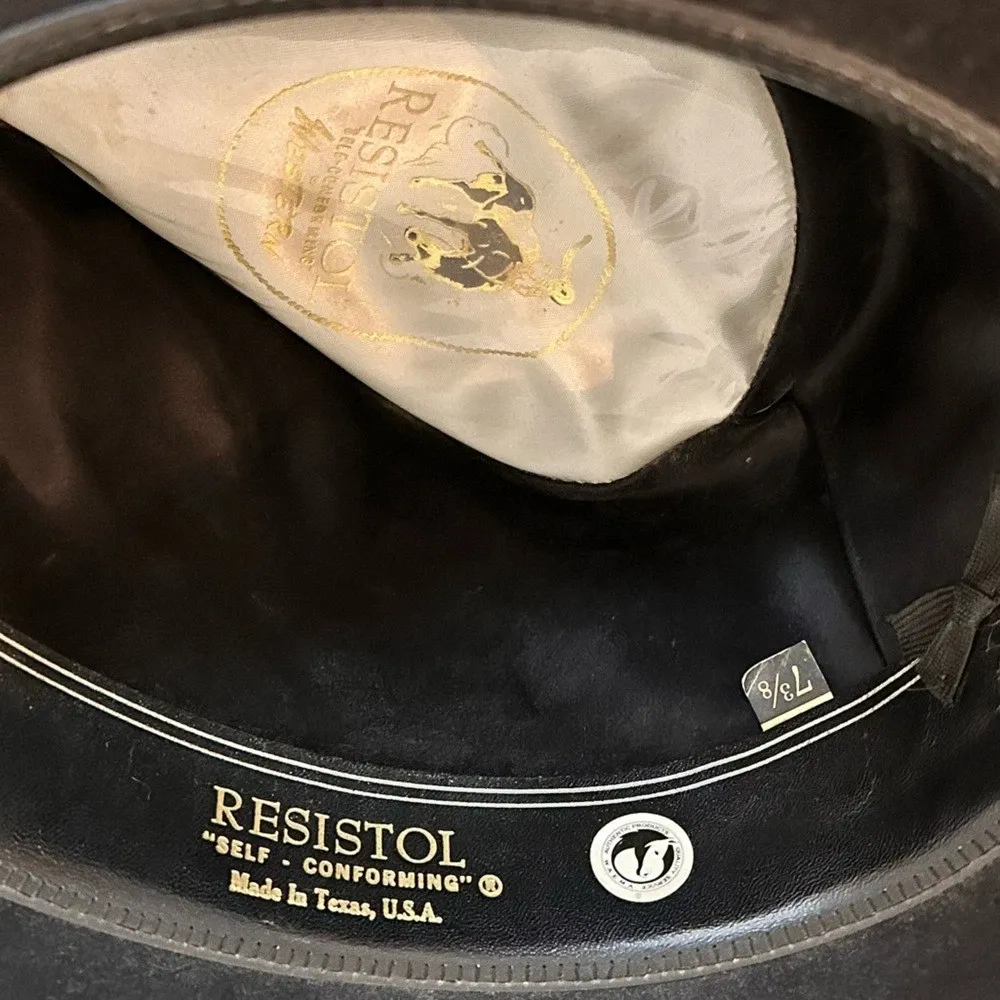 Resistol 4X Black Beaver Felt Western Hat 7 3/8 engraved silver cowboy wide brim