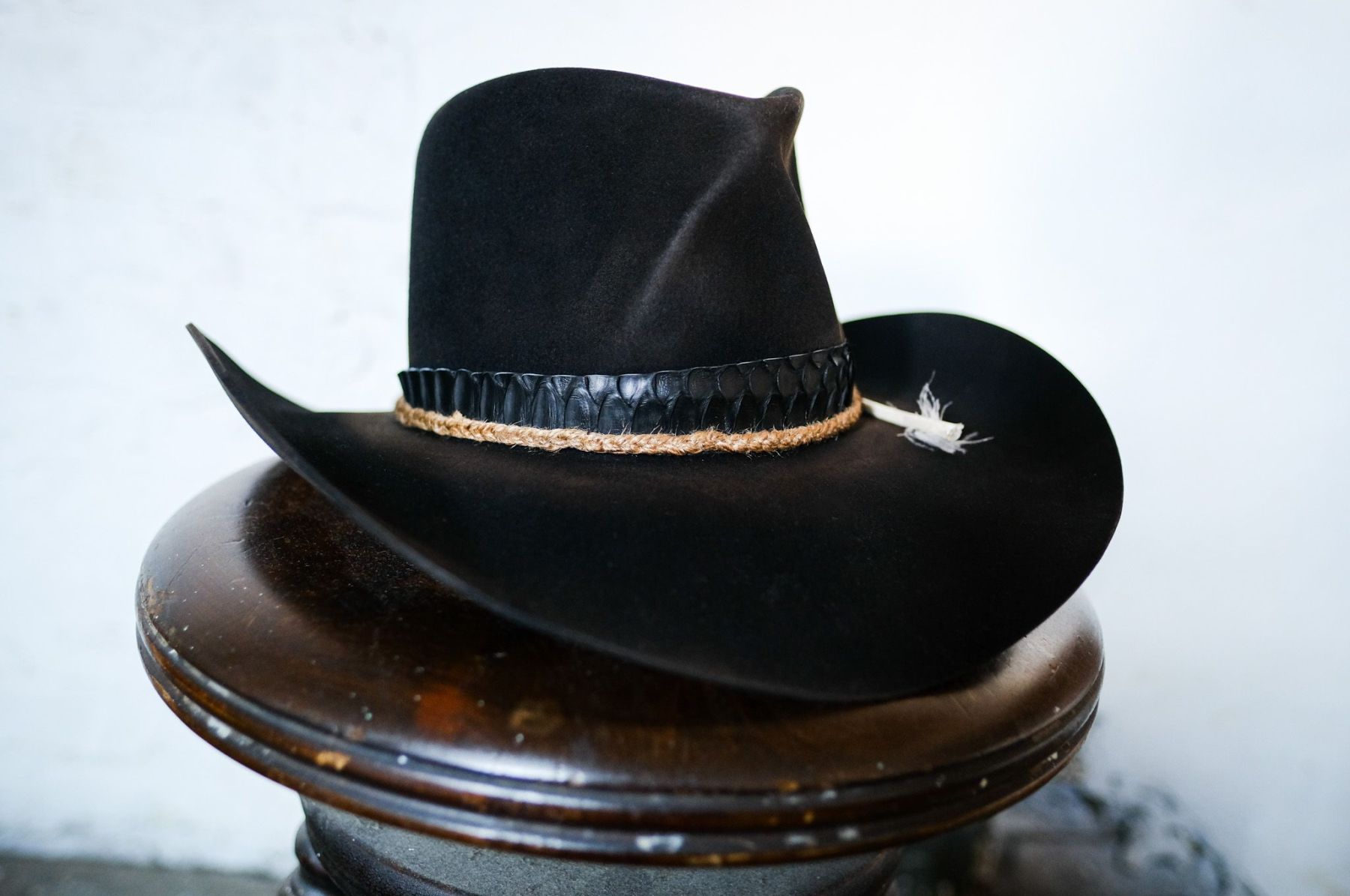 Hand-woven leather trim black western cowboy hat