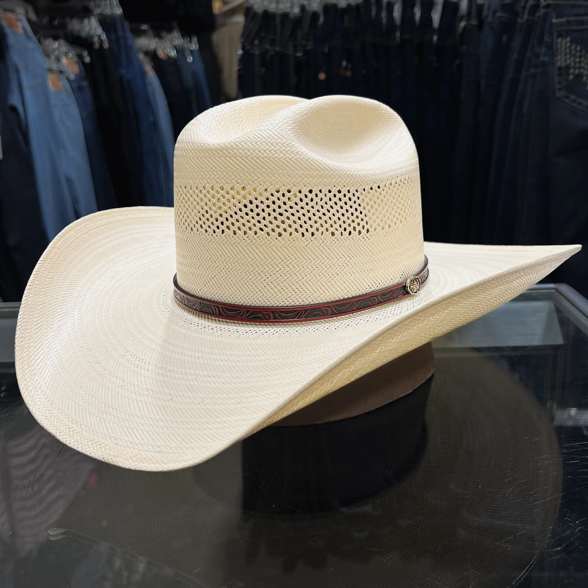 Light Beige Straw Wide-Brim Western Hat