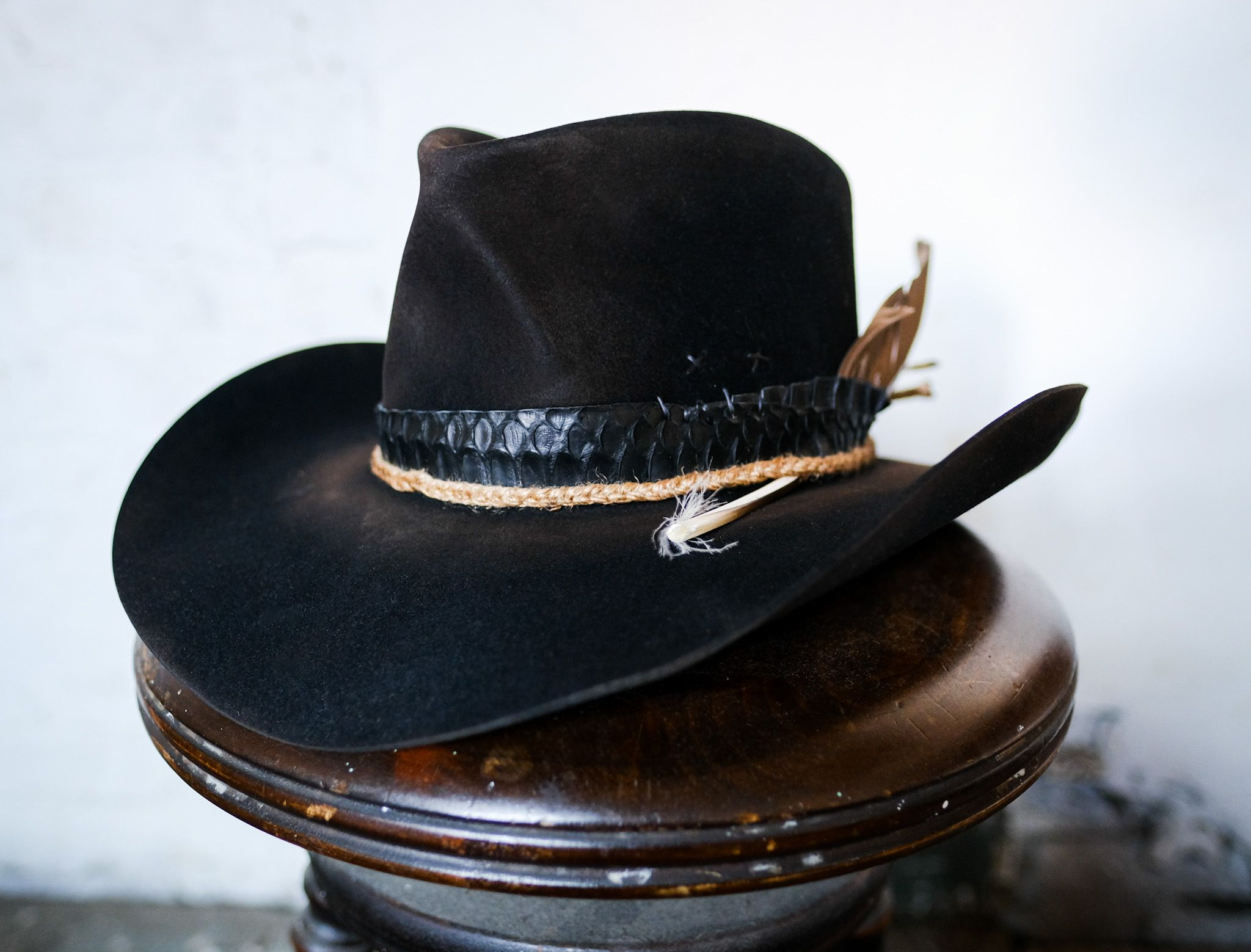 Hand-woven leather trim black western cowboy hat