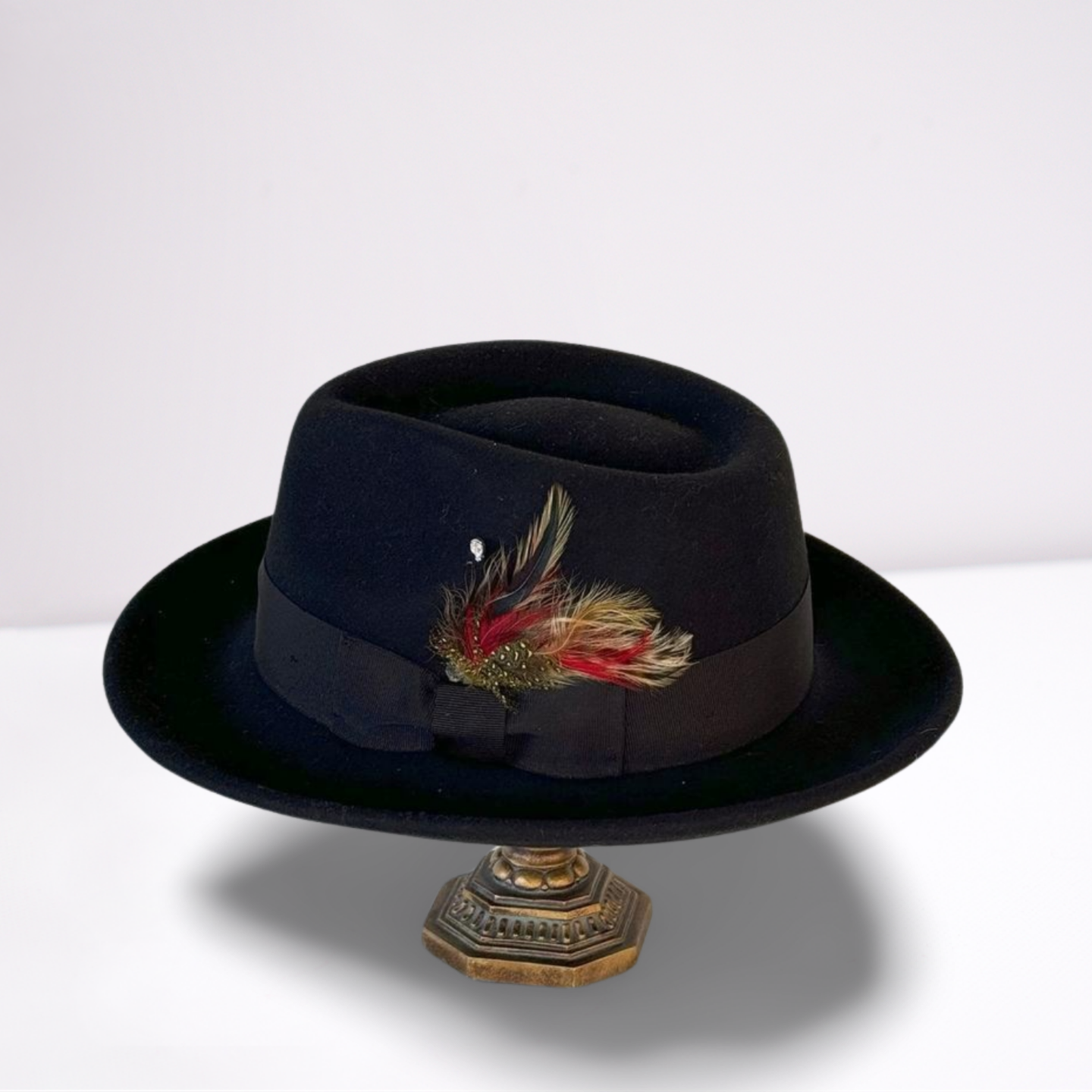 Black Ribbon Band Fedora Mens Hat