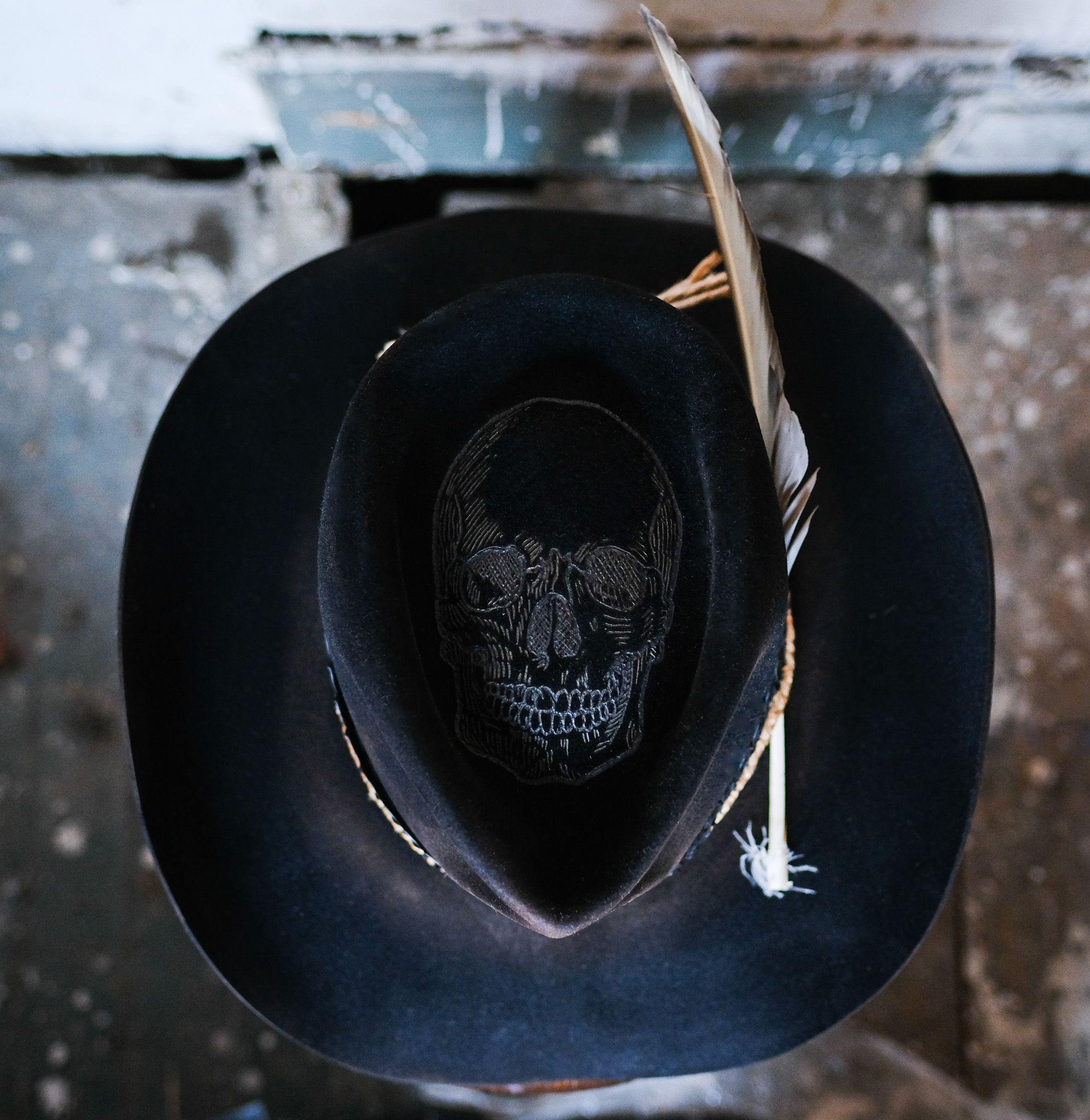 Hand-woven leather trim black western cowboy hat