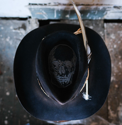Hand-woven leather trim black western cowboy hat