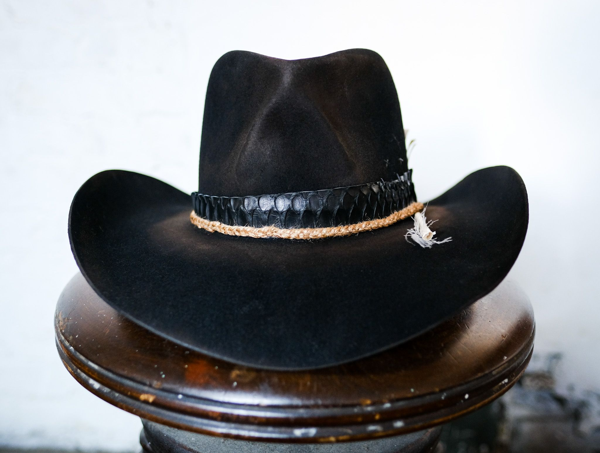 Hand-woven leather trim black western cowboy hat