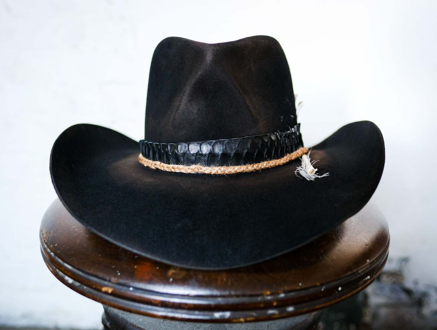 Hand-woven leather trim black western cowboy hat