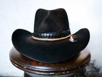 Hand-woven leather trim black western cowboy hat