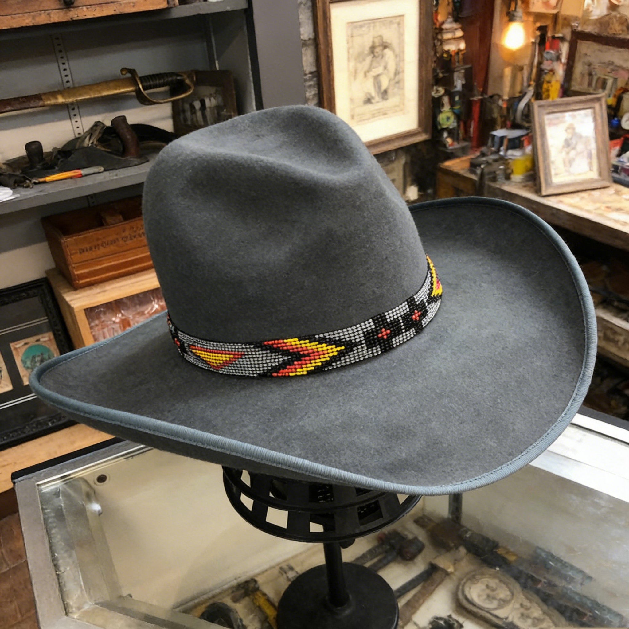 Gray Arrow Beaded Cowboy Hat