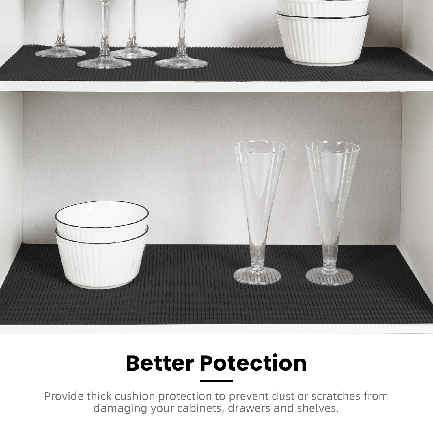 BAGAIL Drawer and Shelf Liner,  Non-Adhesive Shelf Liners for Kitchen Cabinets, Thick Strong Grip Liners for Desk, Shelves, Bathroom Drawers, Cabinet Protection