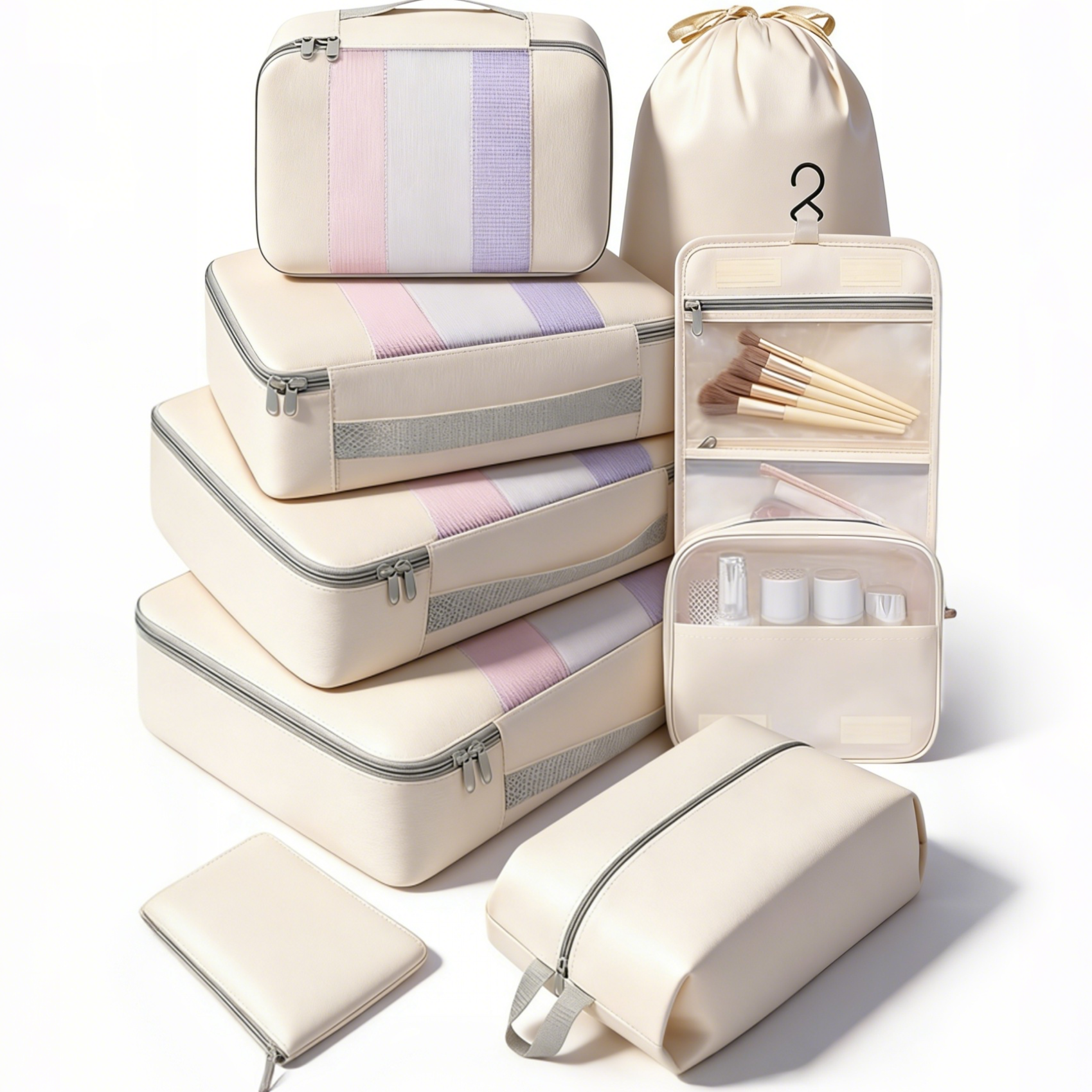 8 Set middle Mesh Packing Cubes Various Sizes Packing Organizer with Makeup Bag& Shoe Bag