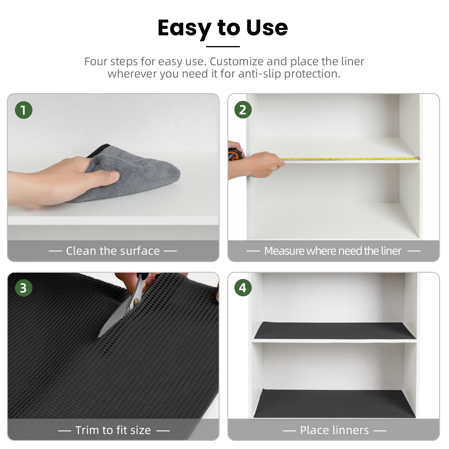 BAGAIL Drawer and Shelf Liner,  Non-Adhesive Shelf Liners for Kitchen Cabinets, Thick Strong Grip Liners for Desk, Shelves, Bathroom Drawers, Cabinet Protection