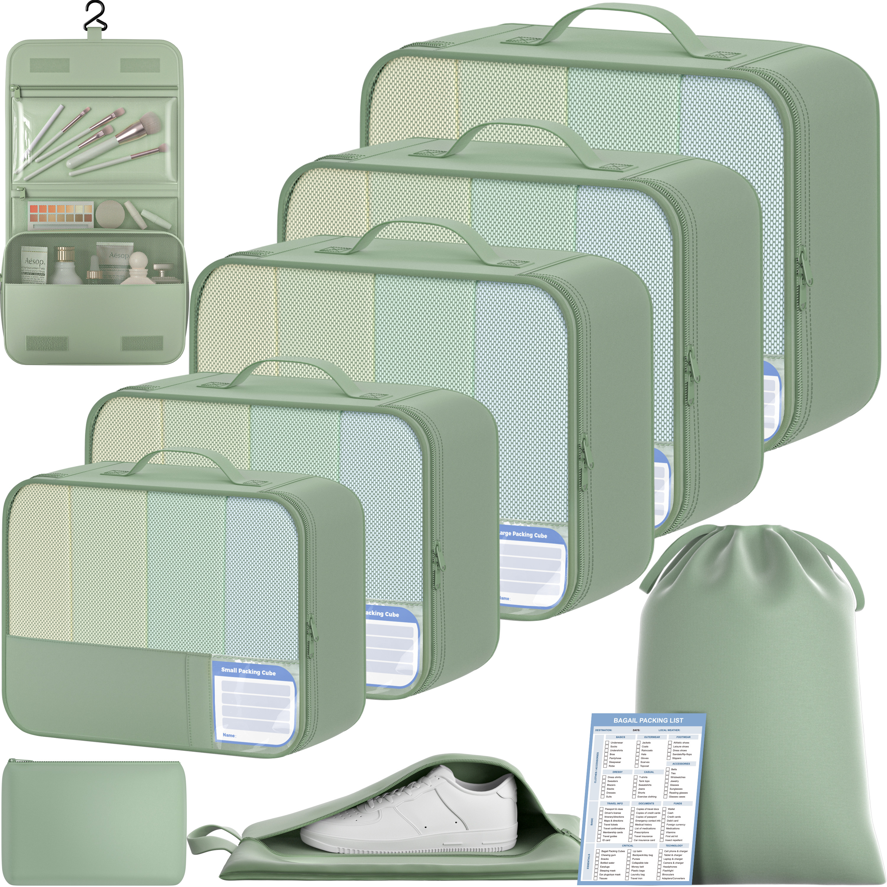 9 Set Label Packing Cubes with Packing List Luggage Packing Organizers for Travel Accessories