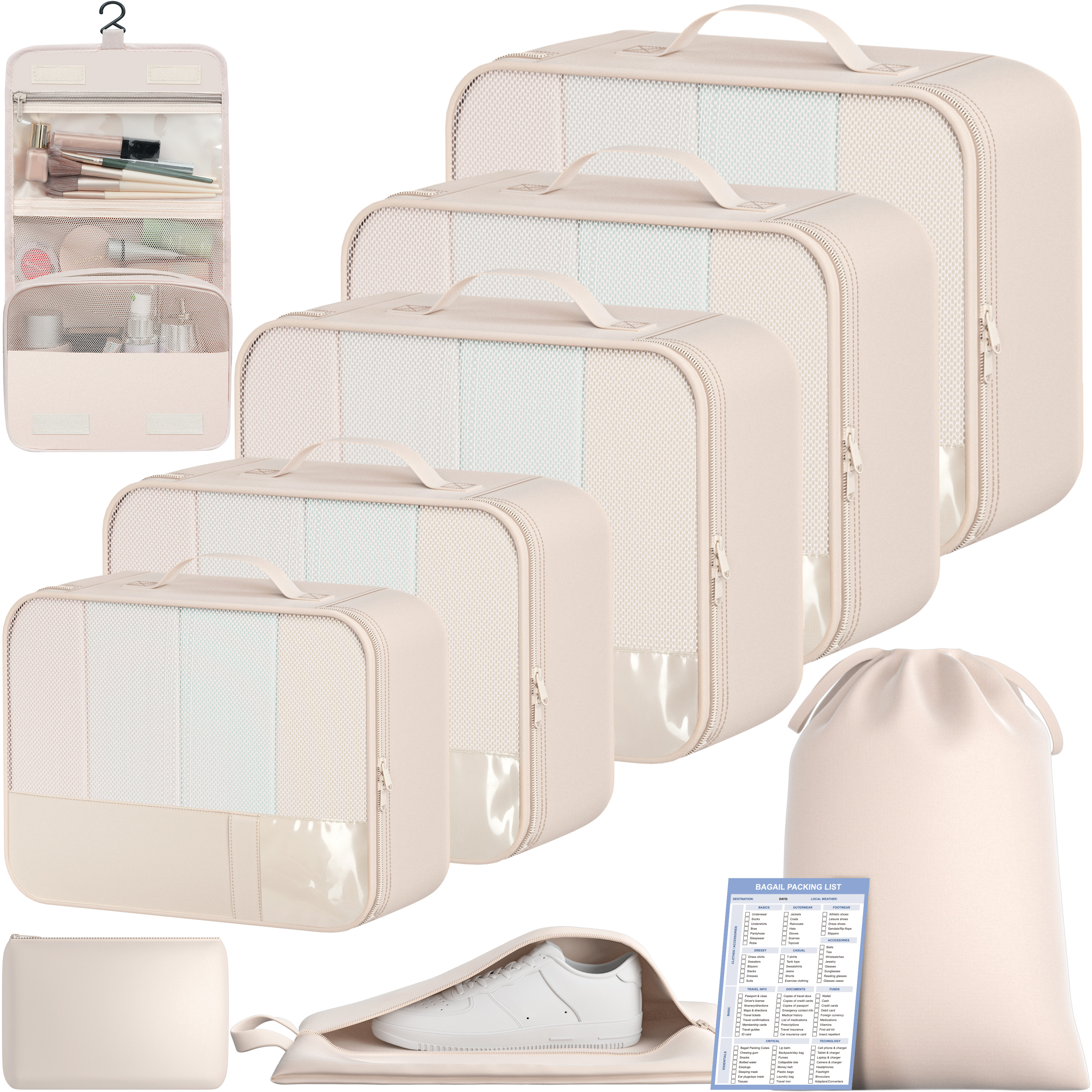 9 Set Label Packing Cubes with Packing List Luggage Packing Organizers for Travel Accessories