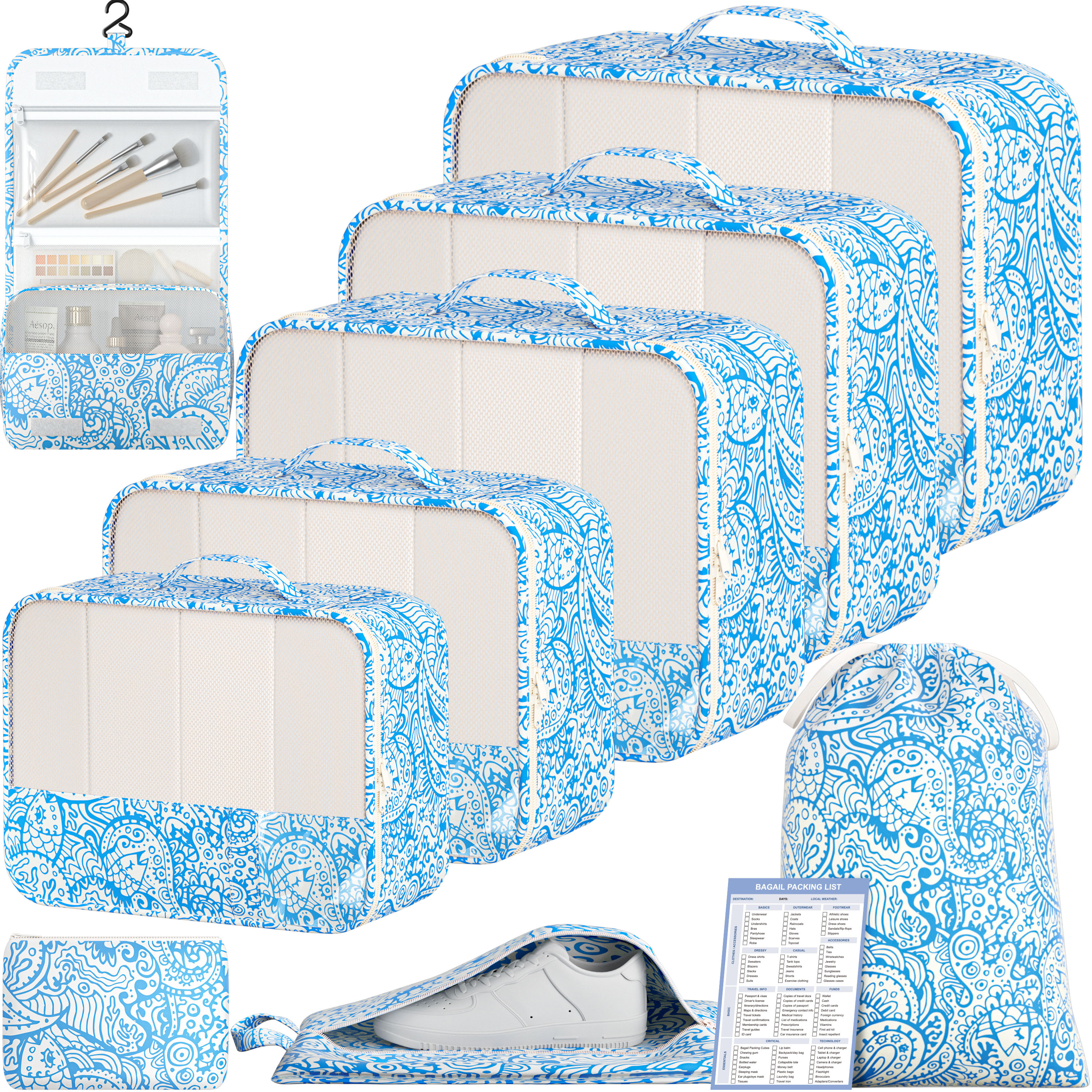 9 Set Label Packing Cubes with Packing List Luggage Packing Organizers for Travel Accessories