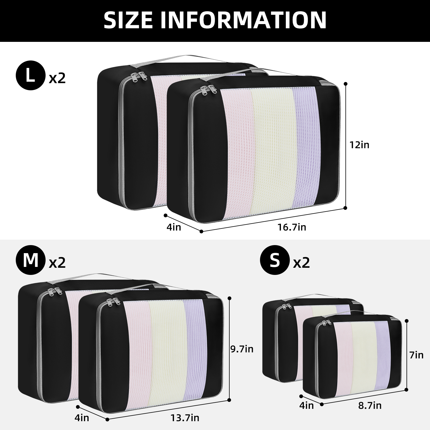 6 Set middle MeshPacking Cubes Various Sizes Packing Organizer for Travel Accessories Luggage Carry On Suitcas