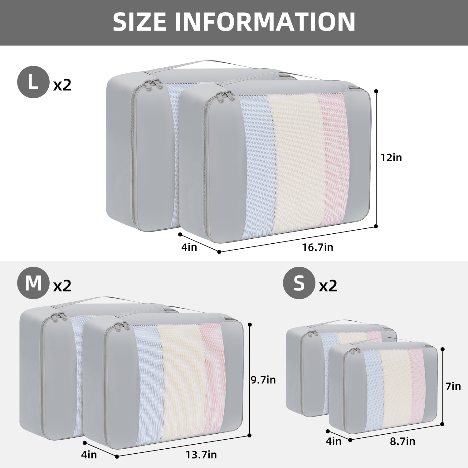 6 Set middle MeshPacking Cubes Various Sizes Packing Organizer for Travel Accessories Luggage Carry On Suitcas