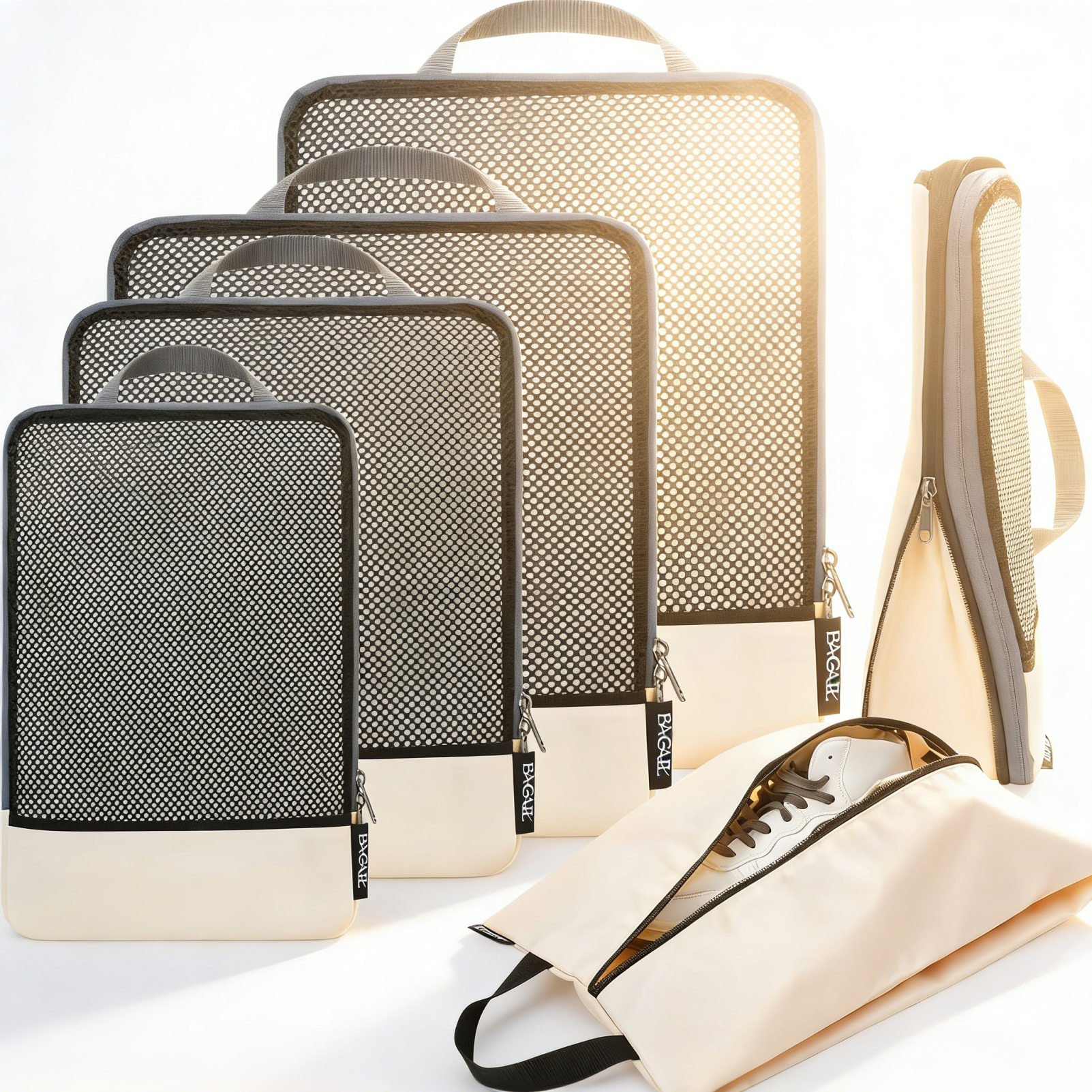 6 Set Half Mesh Compression Packing Cubes Travel Accessories Expandable Packing Organizers