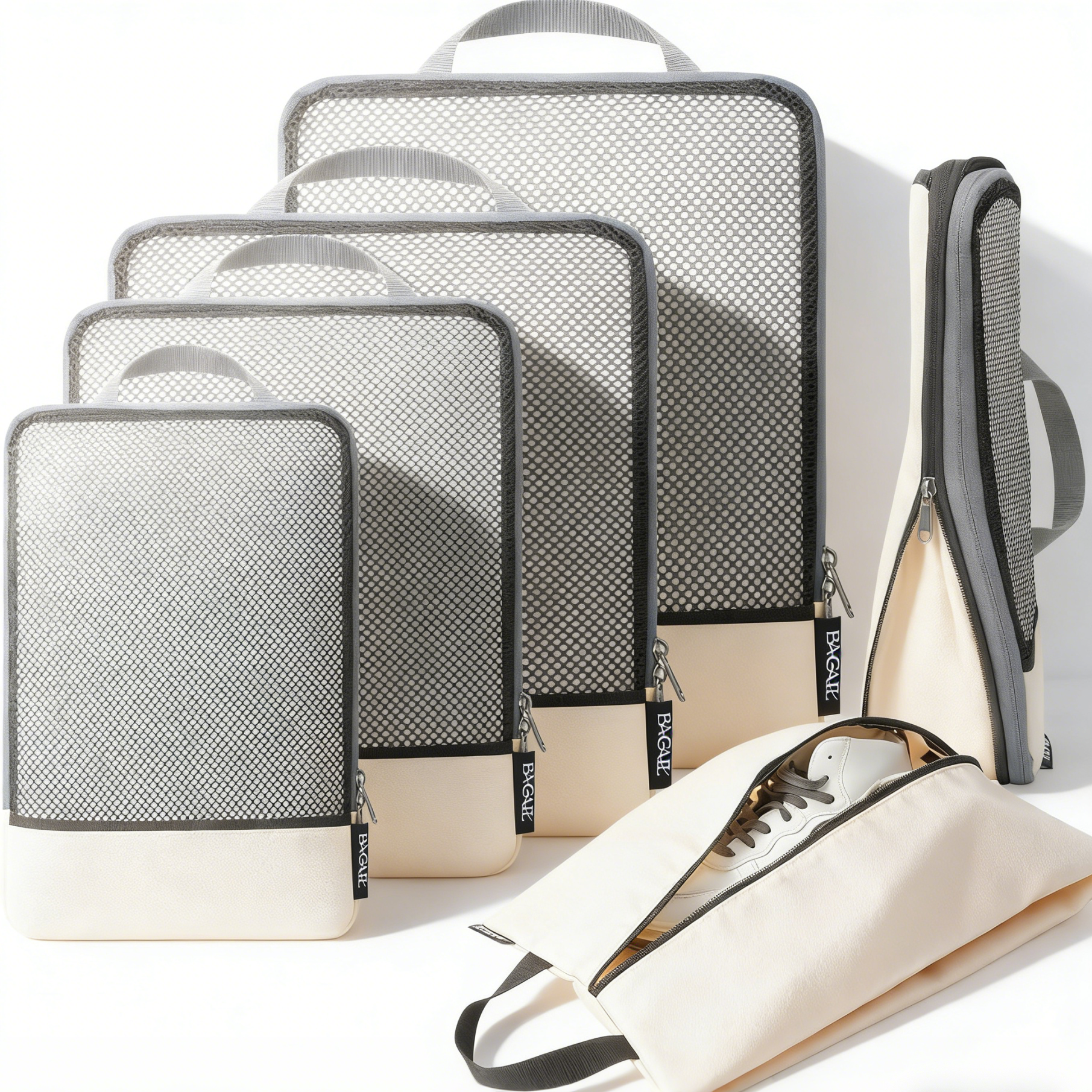 6 Set Half Mesh Compression Packing Cubes Travel Accessories Expandable Packing Organizers