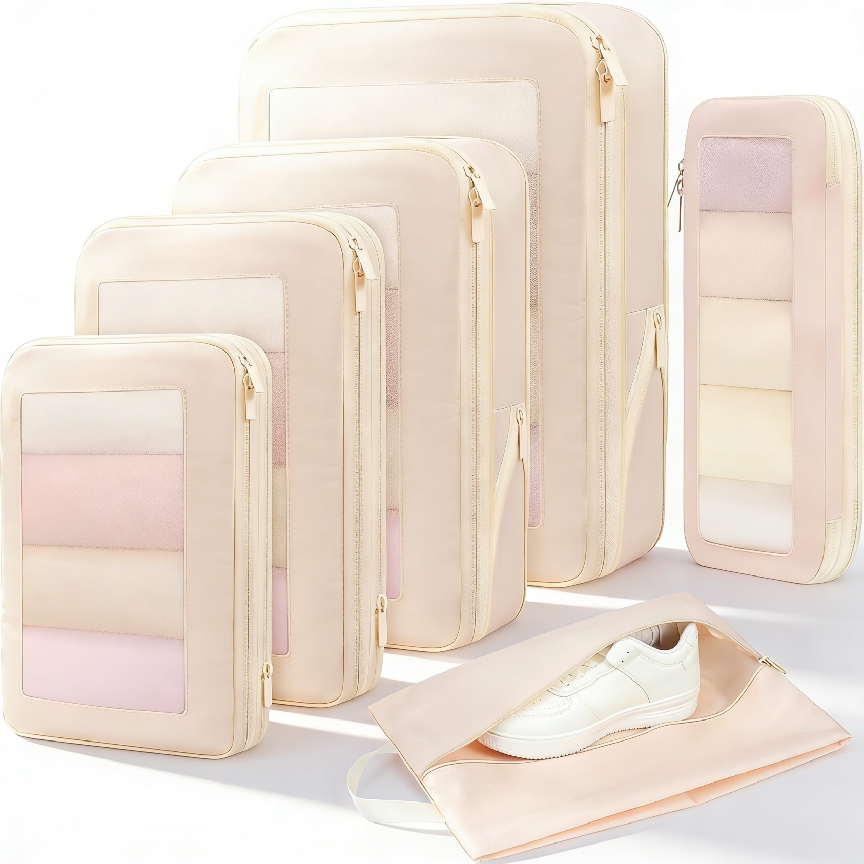 5 Set Square Mesh Compression Packing Cubes Travel Accessories Expandable Packing Organizers