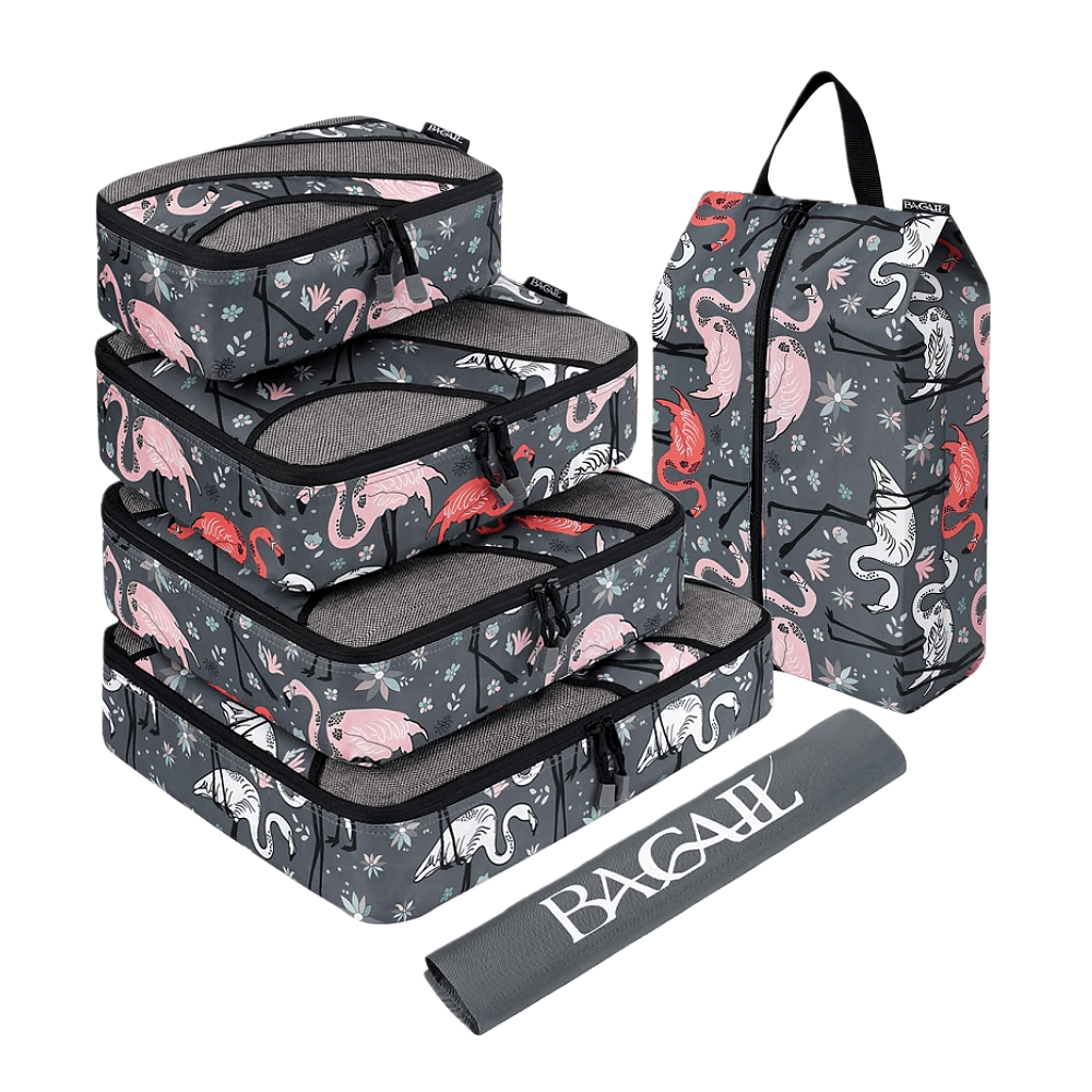 6 Set Half Mesh Cubes,Travel Luggage Packing Organizers with Laundry Bag & Shoe Bag