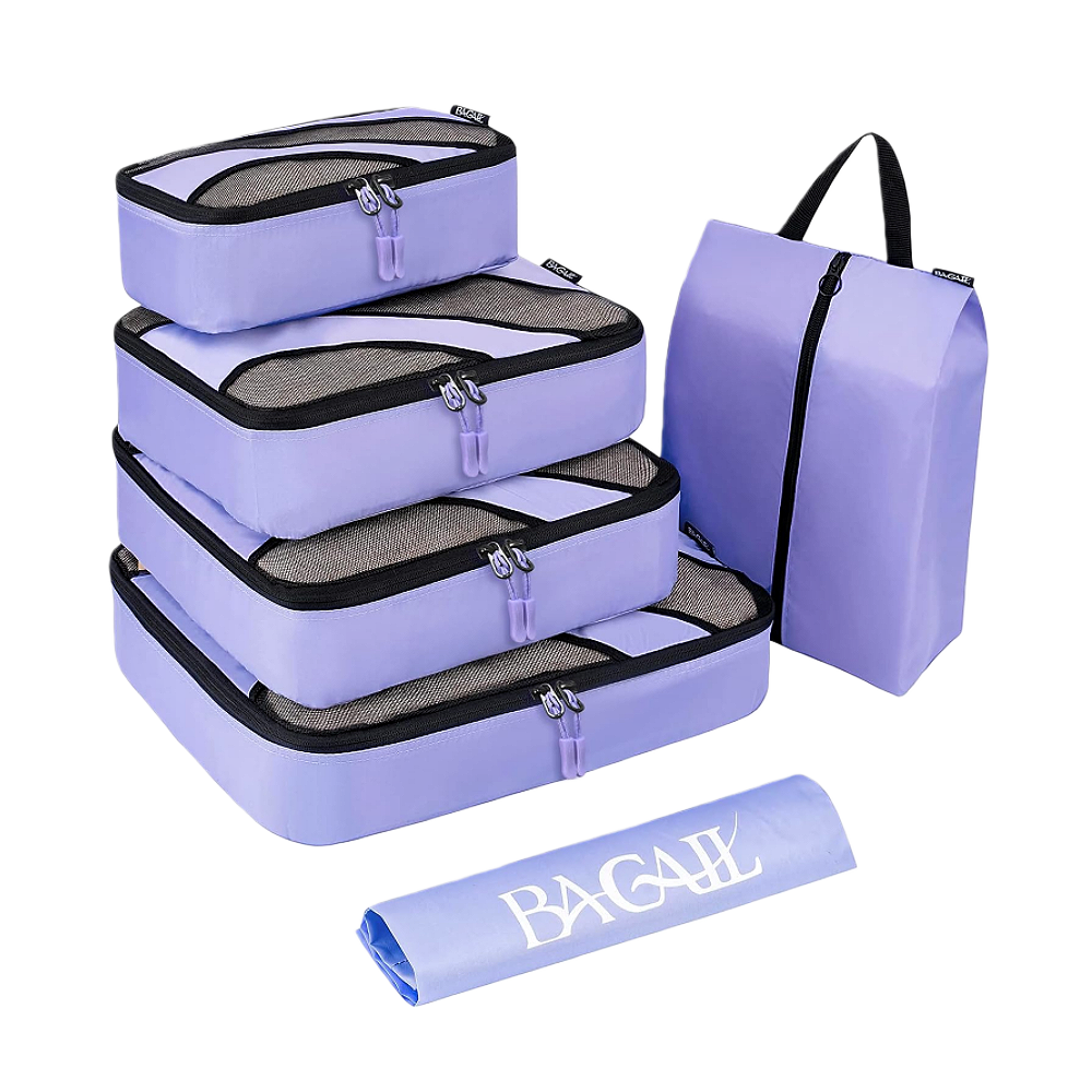 6 Set Half Mesh Cubes,Travel Luggage Packing Organizers with Laundry Bag & Shoe Bag