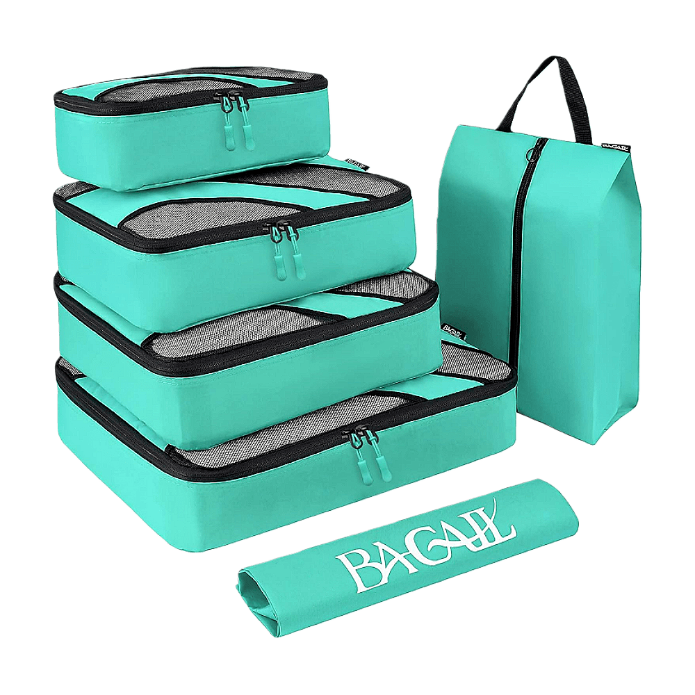 6 Set Half Mesh Cubes,Travel Luggage Packing Organizers with Laundry Bag & Shoe Bag