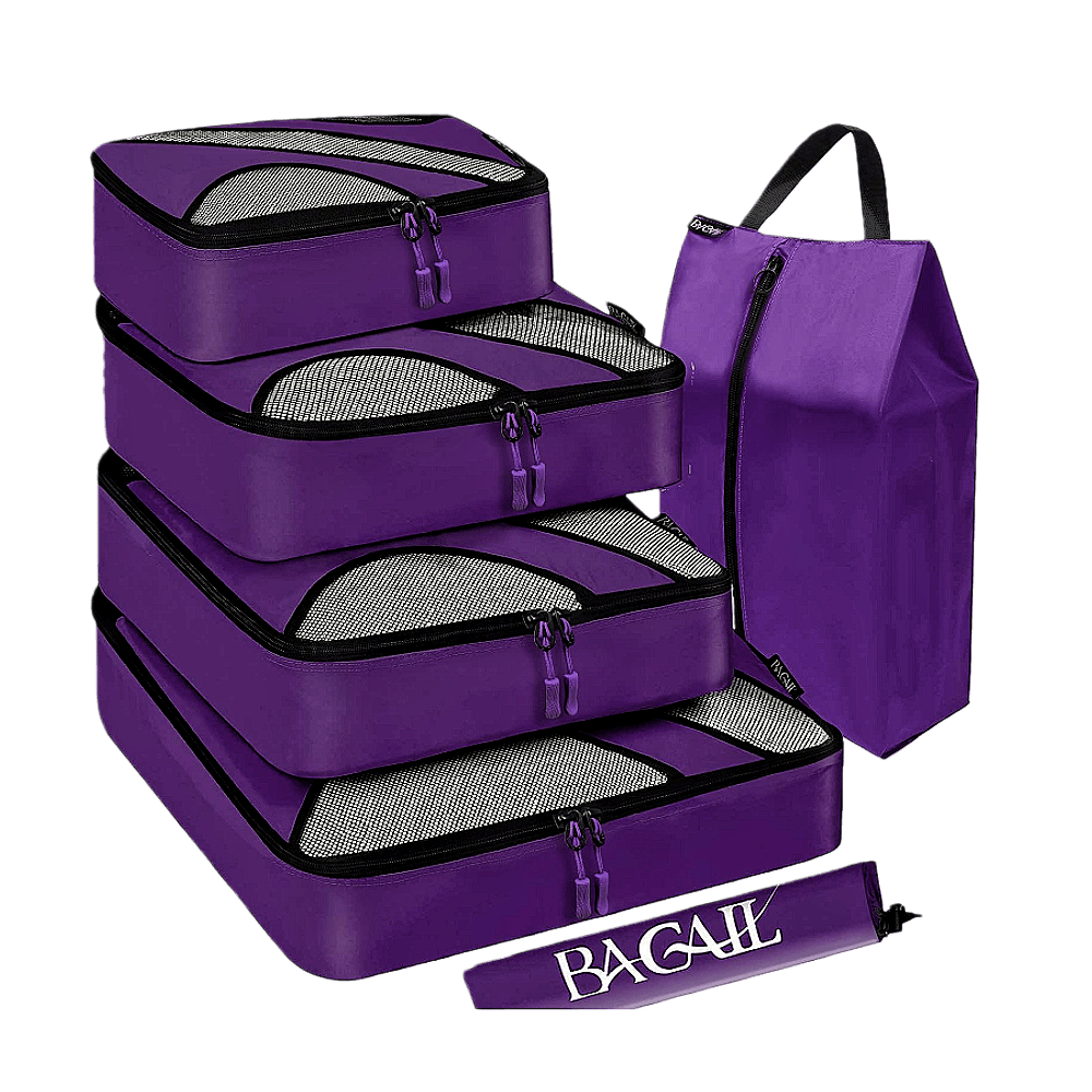 6 Set Half Mesh Cubes,Travel Luggage Packing Organizers with Laundry Bag & Shoe Bag