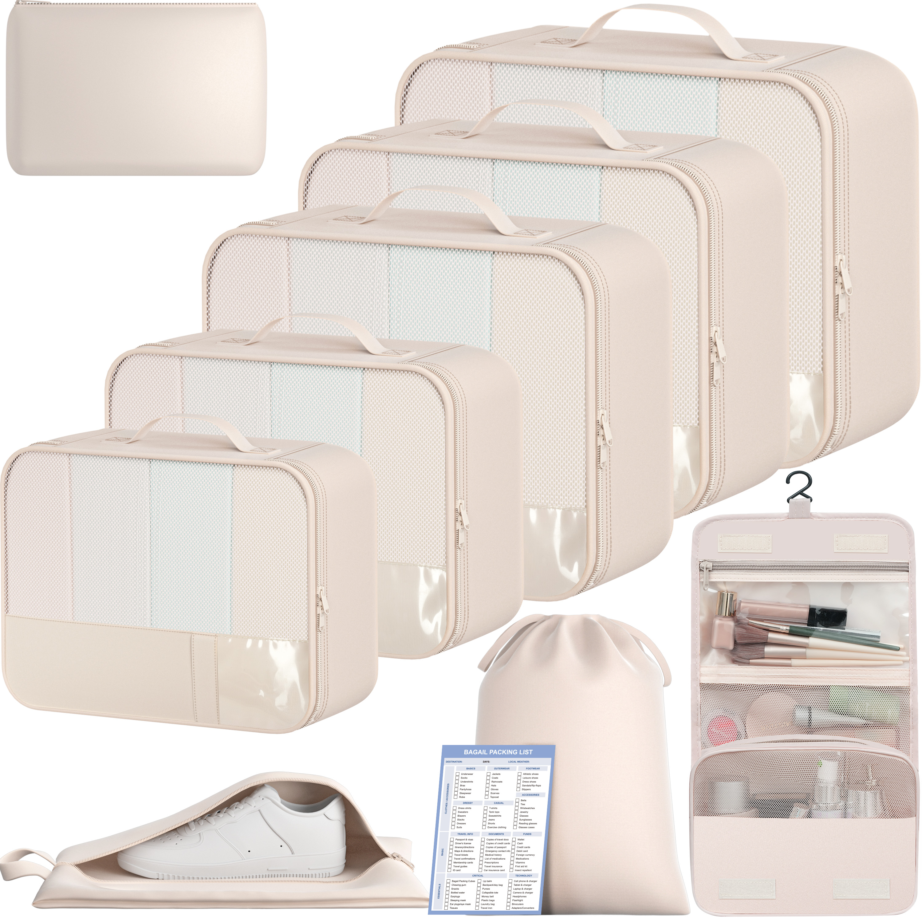 9 Set Label Packing Cubes with Packing List Luggage Packing Organizers for Travel Accessories