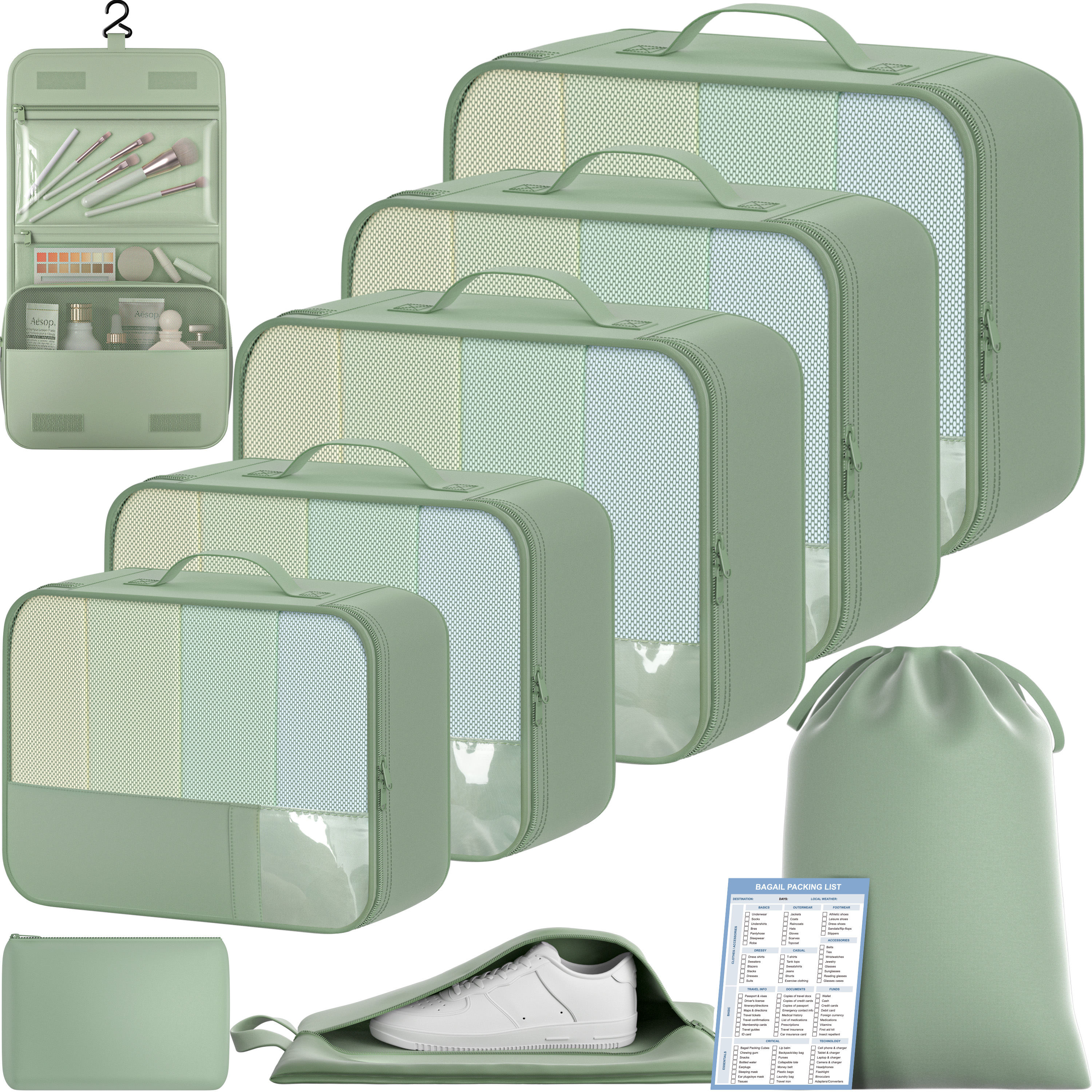 9 Set Label Packing Cubes with Packing List Luggage Packing Organizers for Travel Accessories