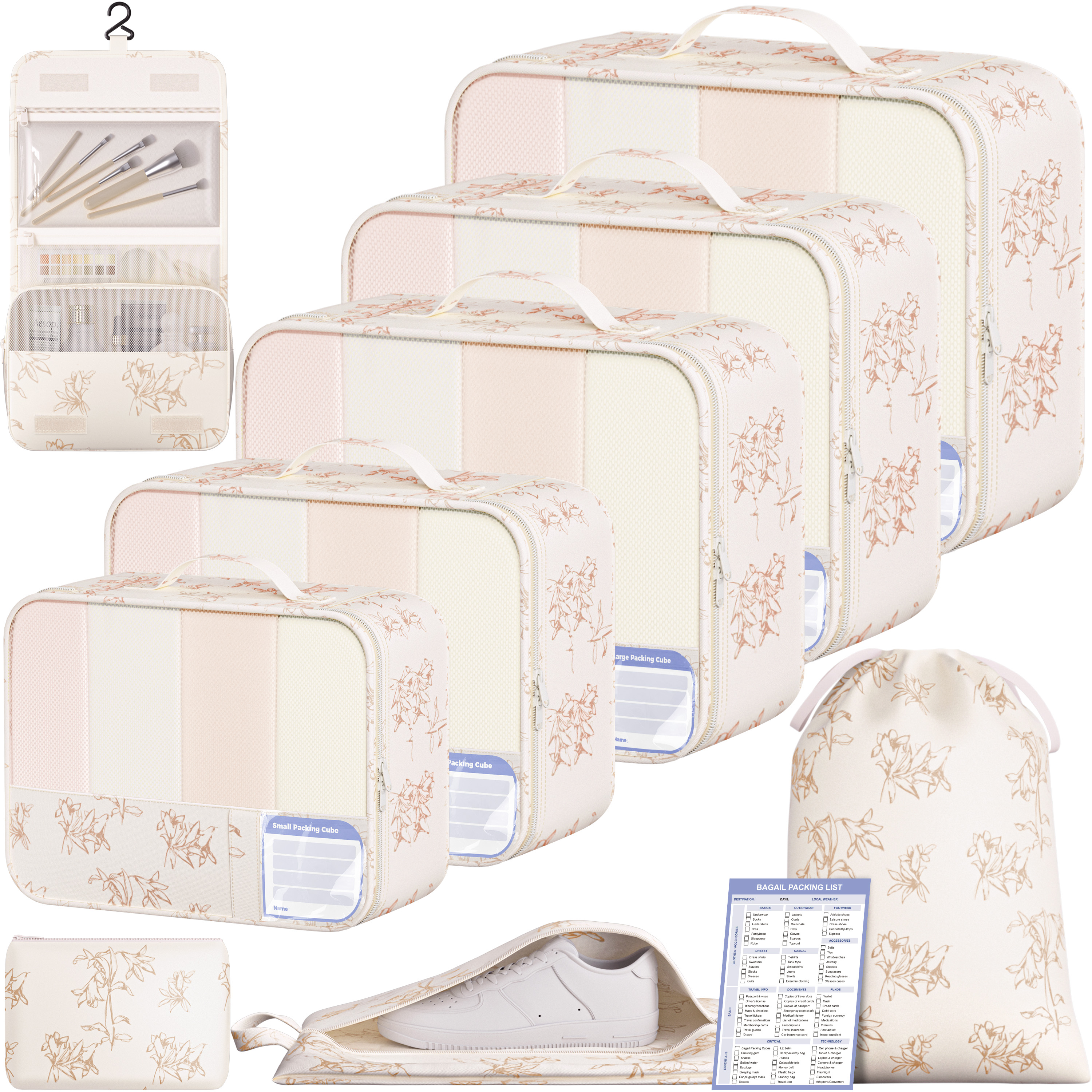 9 Set Label Packing Cubes with Packing List Luggage Packing Organizers for Travel Accessories