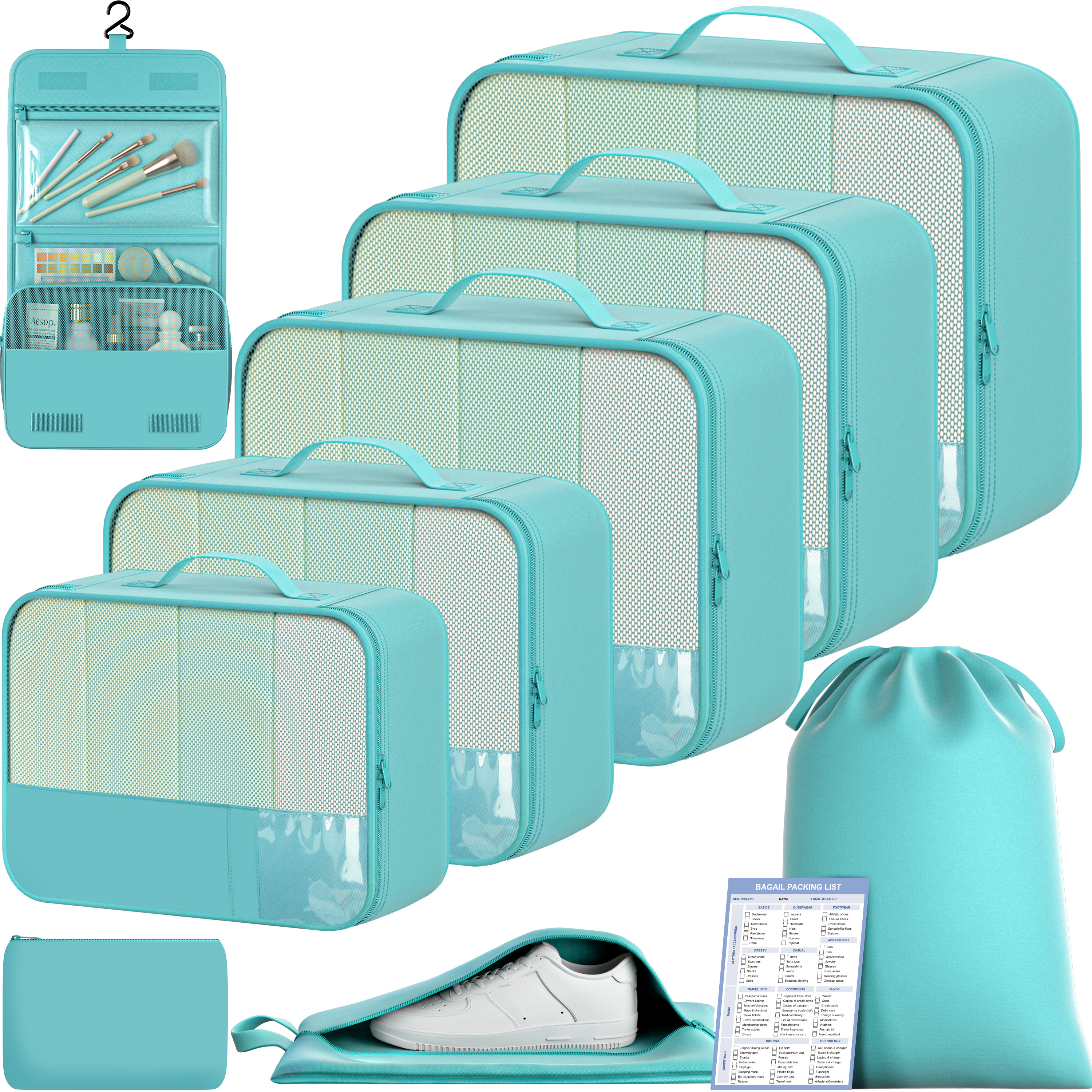 9 Set Label Packing Cubes with Packing List Luggage Packing Organizers for Travel Accessories