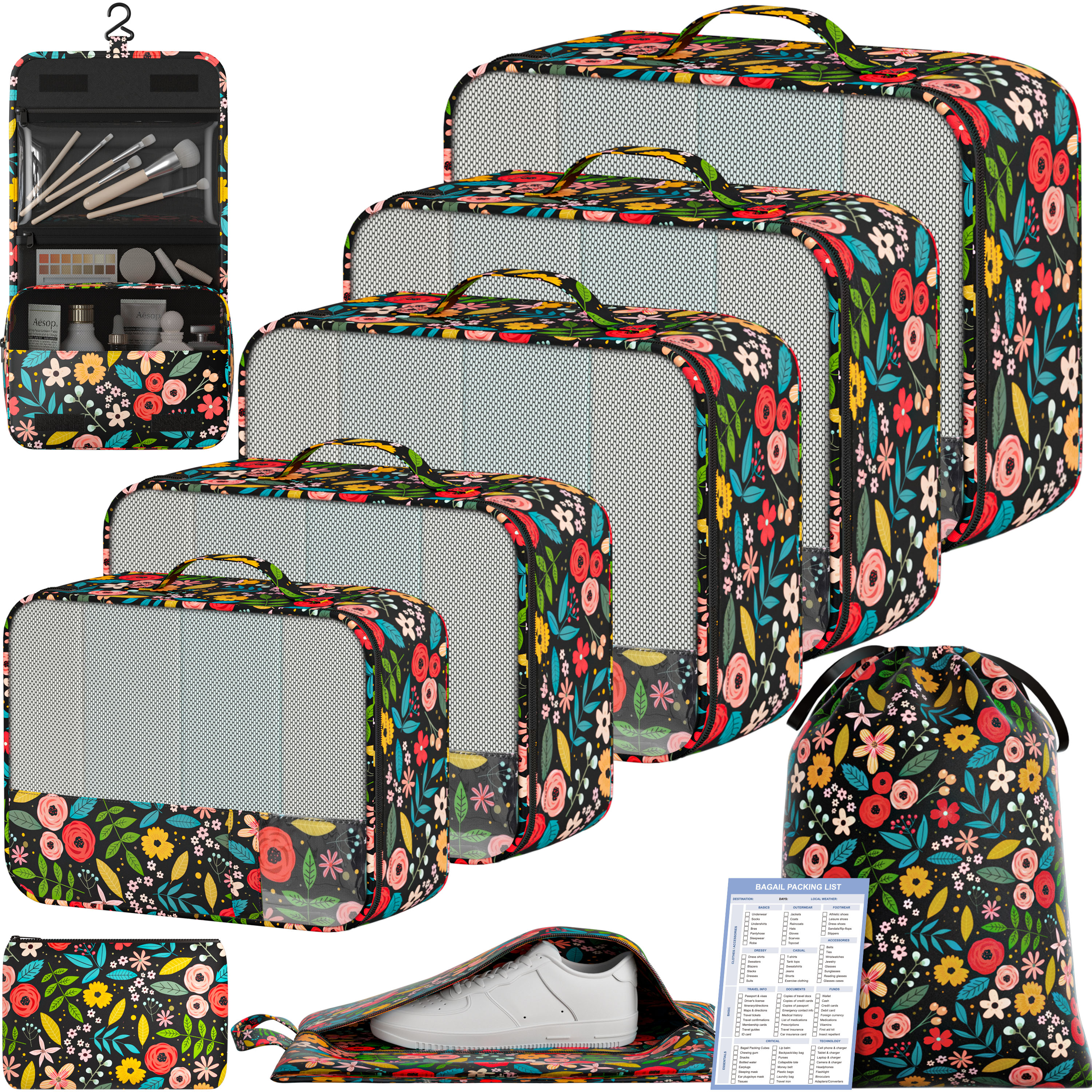 9 Set Label Packing Cubes with Packing List Luggage Packing Organizers for Travel Accessories