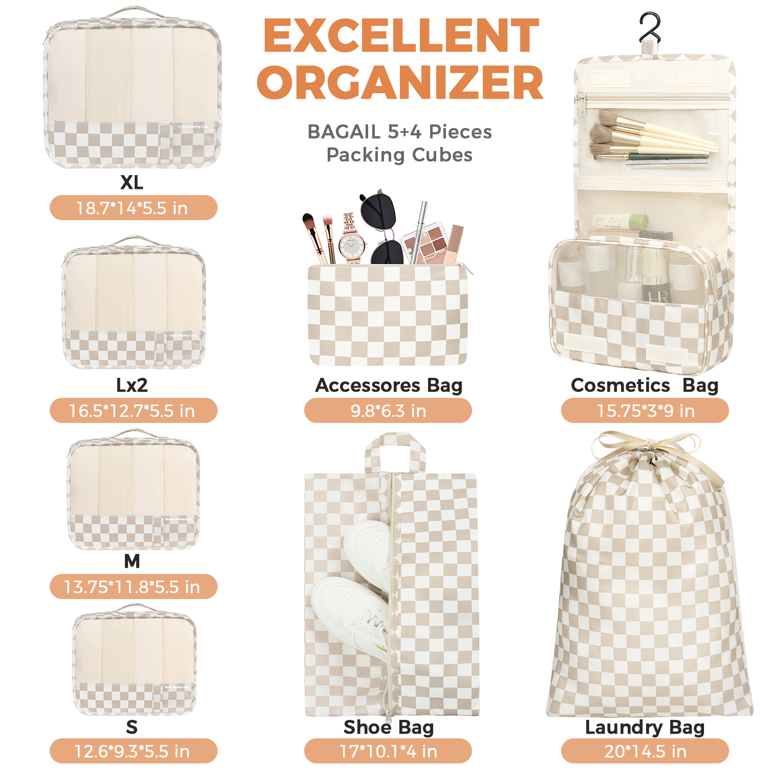 9 Set Label Packing Cubes with Packing List Luggage Packing Organizers for Travel Accessories