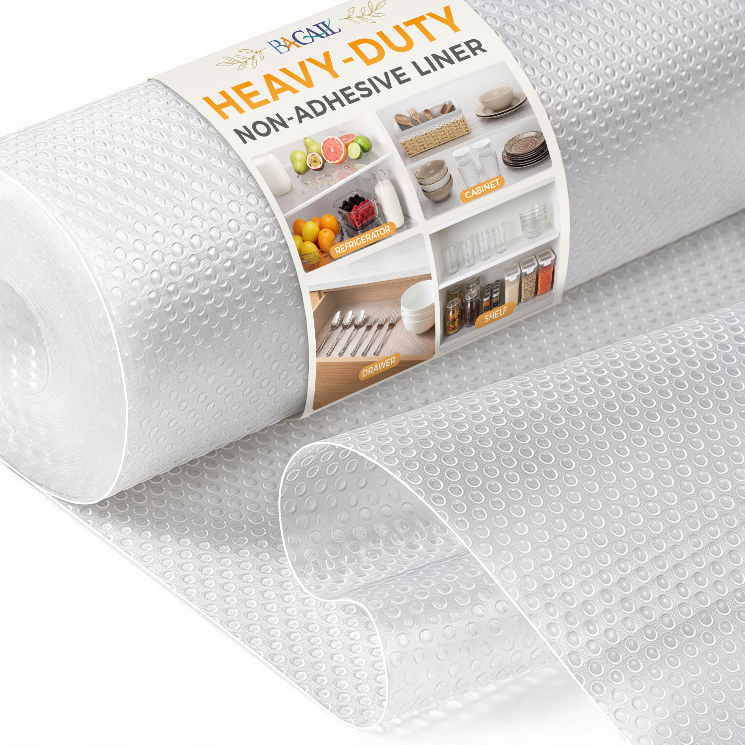 BAGAIL Shelf & Drawer Liner, Non-Adhesive Food-Grade Cabinet Mat | Heavy-Duty Protection, Easy Trim & Strong Grip, Fast Lay-Flat, Waterproof Refrigerator Mat, Translucent Design-BAGAIL