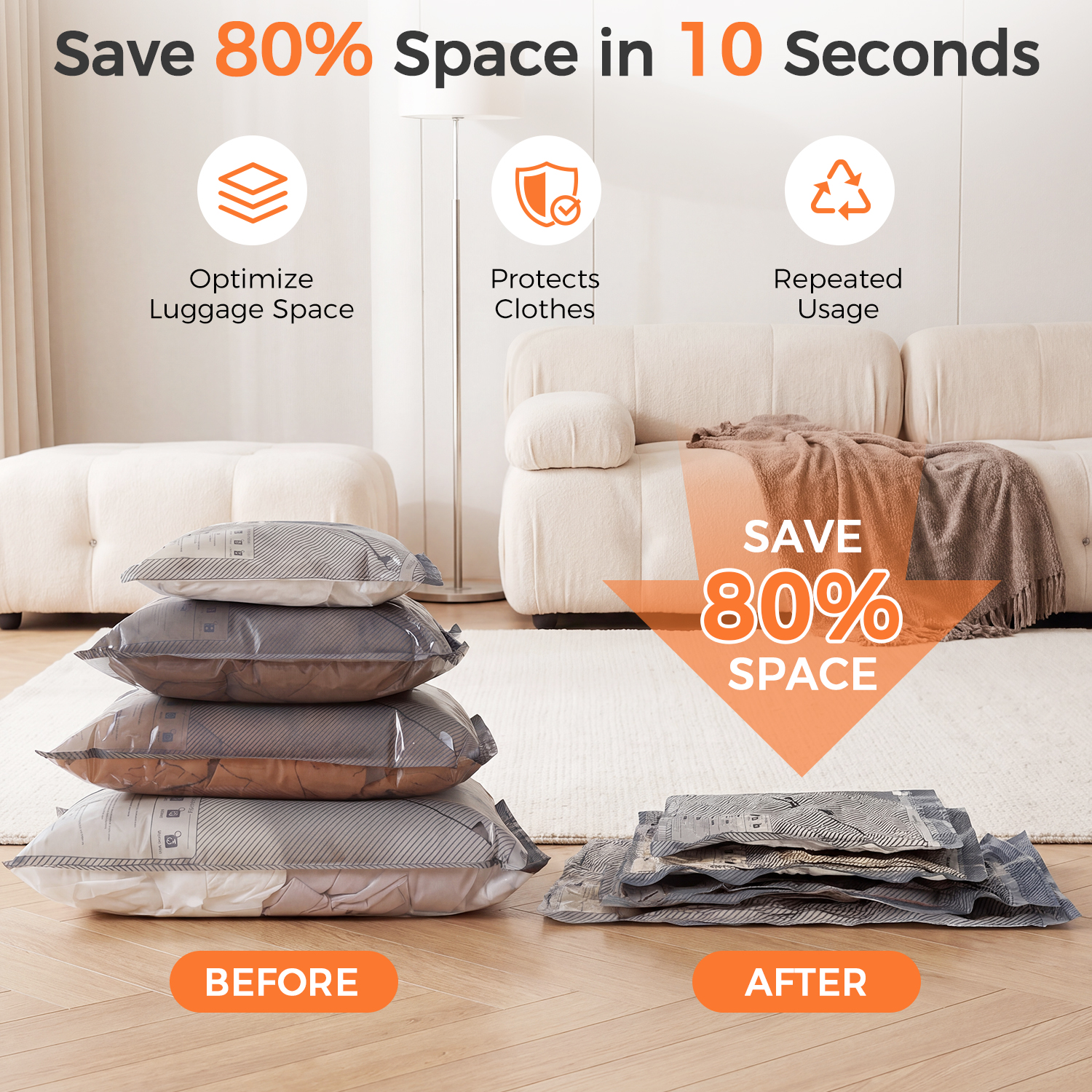 BAGAIL Vacuum Storage Bags with Cordless Pump, Travel Compression
