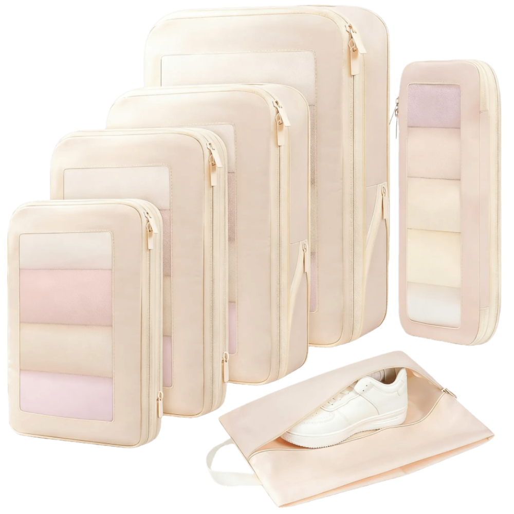 5 Set Square Mesh Compression Packing Cubes Travel Accessories Expandable Packing Organizers