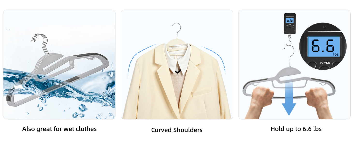 Triple panel: also great for wet clothes, curved shoulders, and holding up to 6.6 lbs