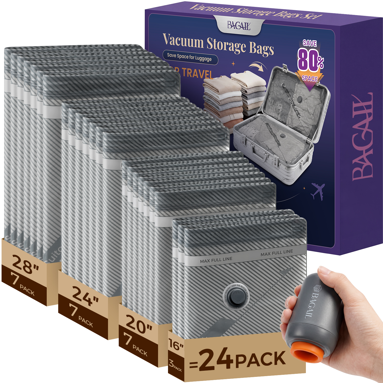 BAGAIL Vacuum Storage Bags with Cordless Pump, Travel Compression