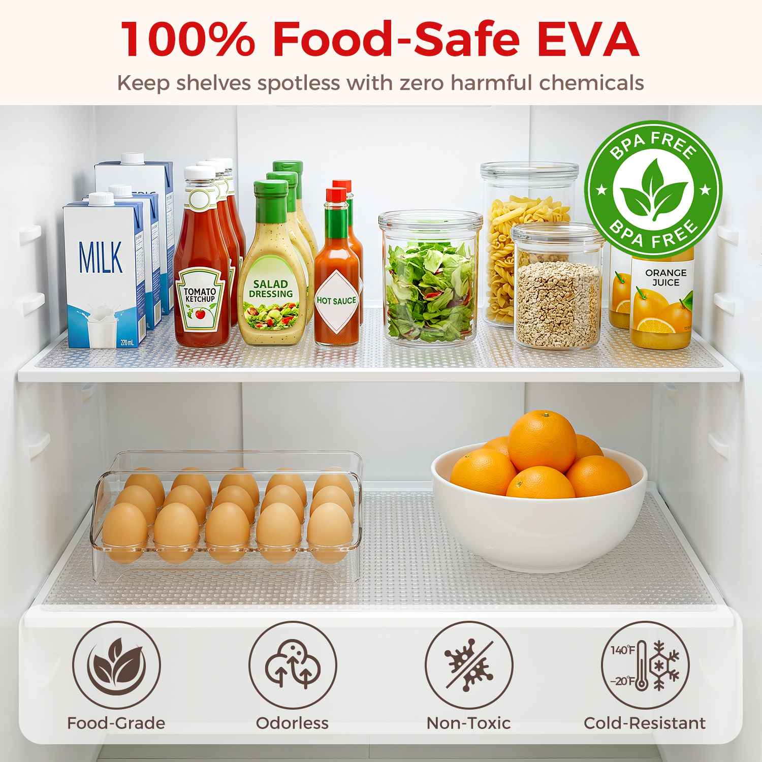 BAGAIL Shelf & Drawer Liner, Non-Adhesive Food-Grade Cabinet Mat | Heavy-Duty Protection, Easy Trim & Strong Grip, Fast Lay-Flat, Waterproof Refrigerator Mat, Translucent Design-BAGAIL