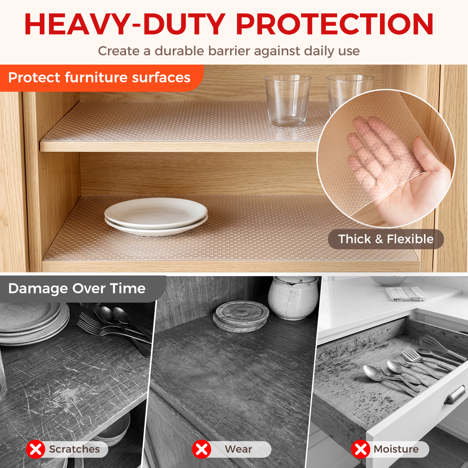 BAGAIL Shelf & Drawer Liner, Non-Adhesive Food-Grade Cabinet Mat | Heavy-Duty Protection, Easy Trim & Strong Grip, Fast Lay-Flat, Waterproof Refrigerator Mat, Translucent Design-BAGAIL