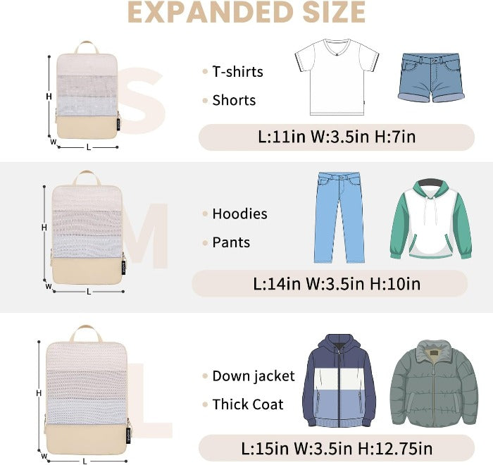 4 Set 70D Ultralight Compression  Mesh Packing Cubes Bagail