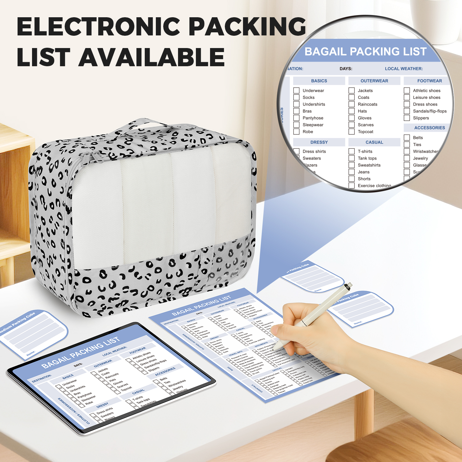 9 Set Label Packing Cubes with Packing List Luggage Packing Organizers for Travel Accessories