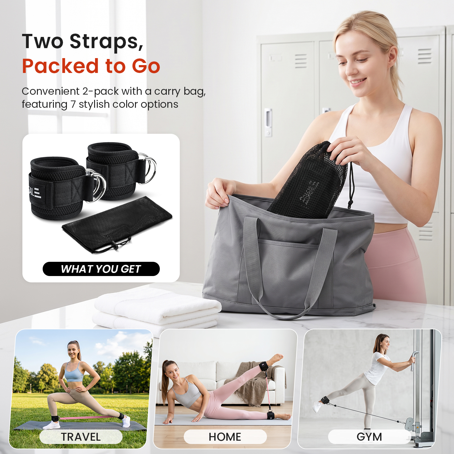 BAGAIL Ankle Straps for Cable Machines (2 Pack), Women Kick Back Cuffs