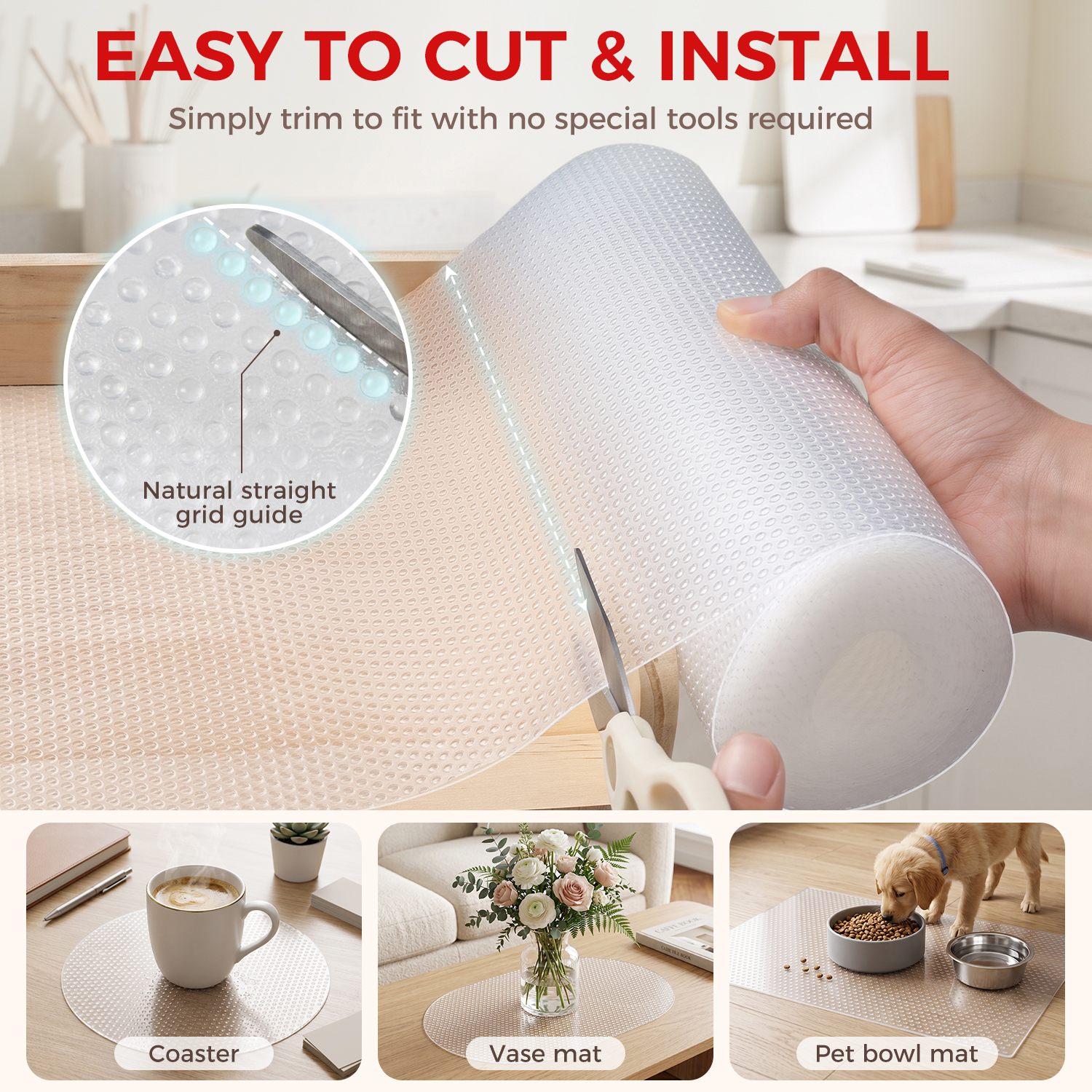 BAGAIL Shelf & Drawer Liner, Non-Adhesive Food-Grade Cabinet Mat | Heavy-Duty Protection, Easy Trim & Strong Grip, Fast Lay-Flat, Waterproof Refrigerator Mat, Translucent Design-BAGAIL