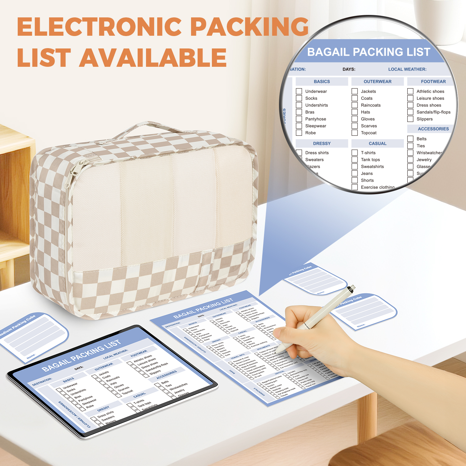 9 Set Label Packing Cubes with Packing List Luggage Packing Organizers for Travel Accessories